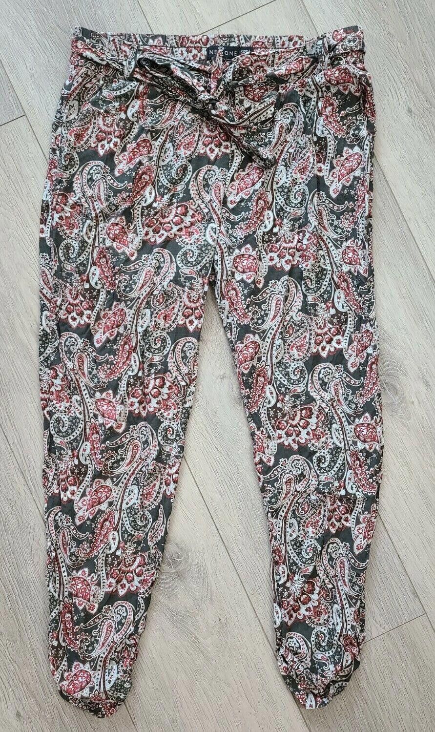 Designer One 5 One Pants Large Green Pink Paisley Boho Hippie jogger Size 36" / US 14 / IT 50 - 1 Thumbnail