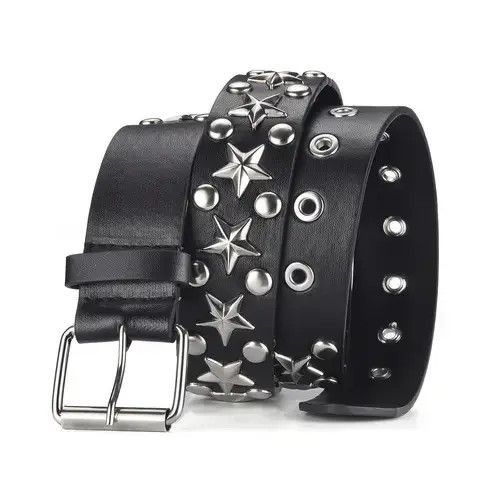 Leather × Vintage Pentagram Riveted Buckle Belt Size ONE SIZE - 2 Thumbnail