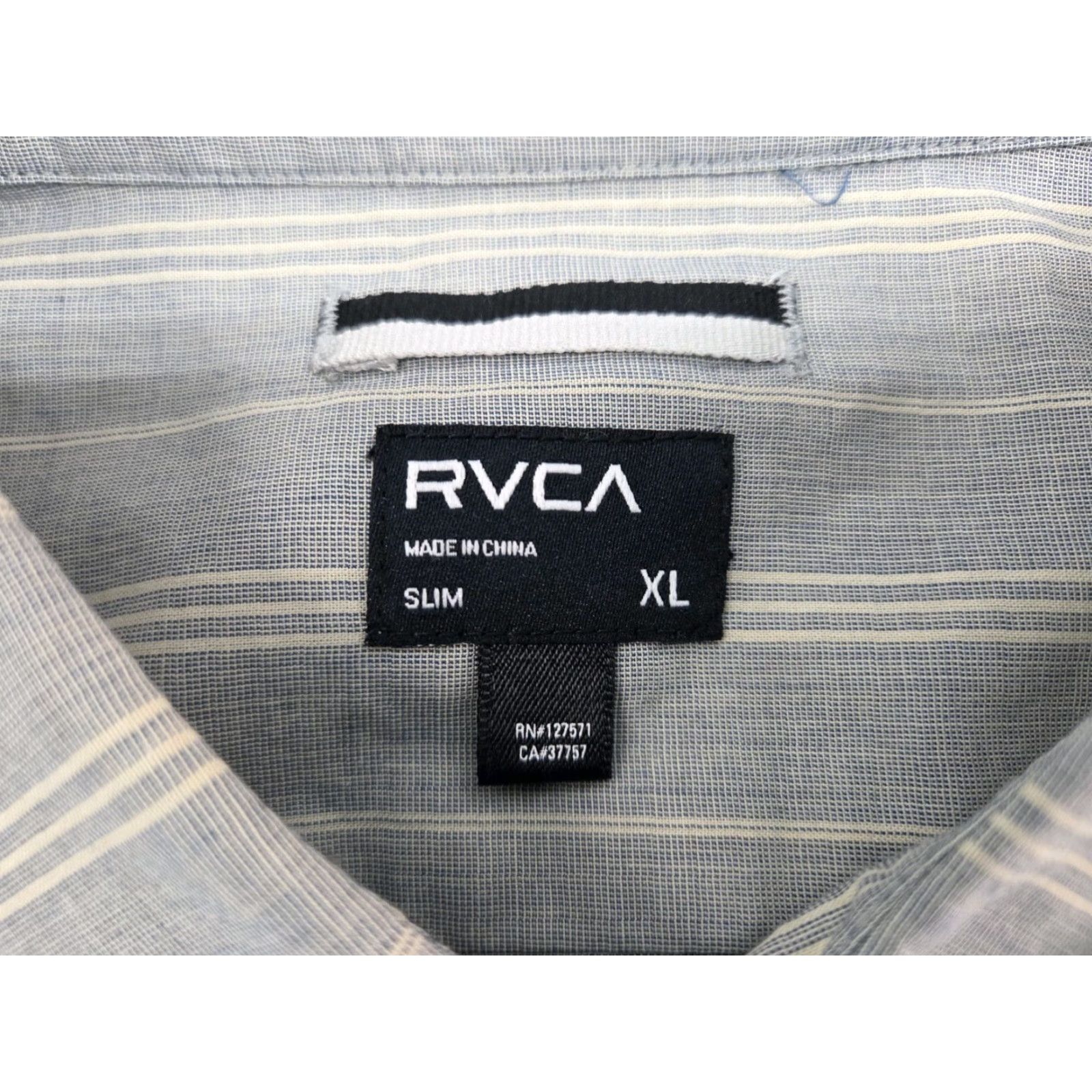 RVCA RVCA Mens Short Sleeve Button Up Shirt Slim Pocket Beige/Grey Striped XL Size US XL / EU 56 / 4 - 3 Thumbnail