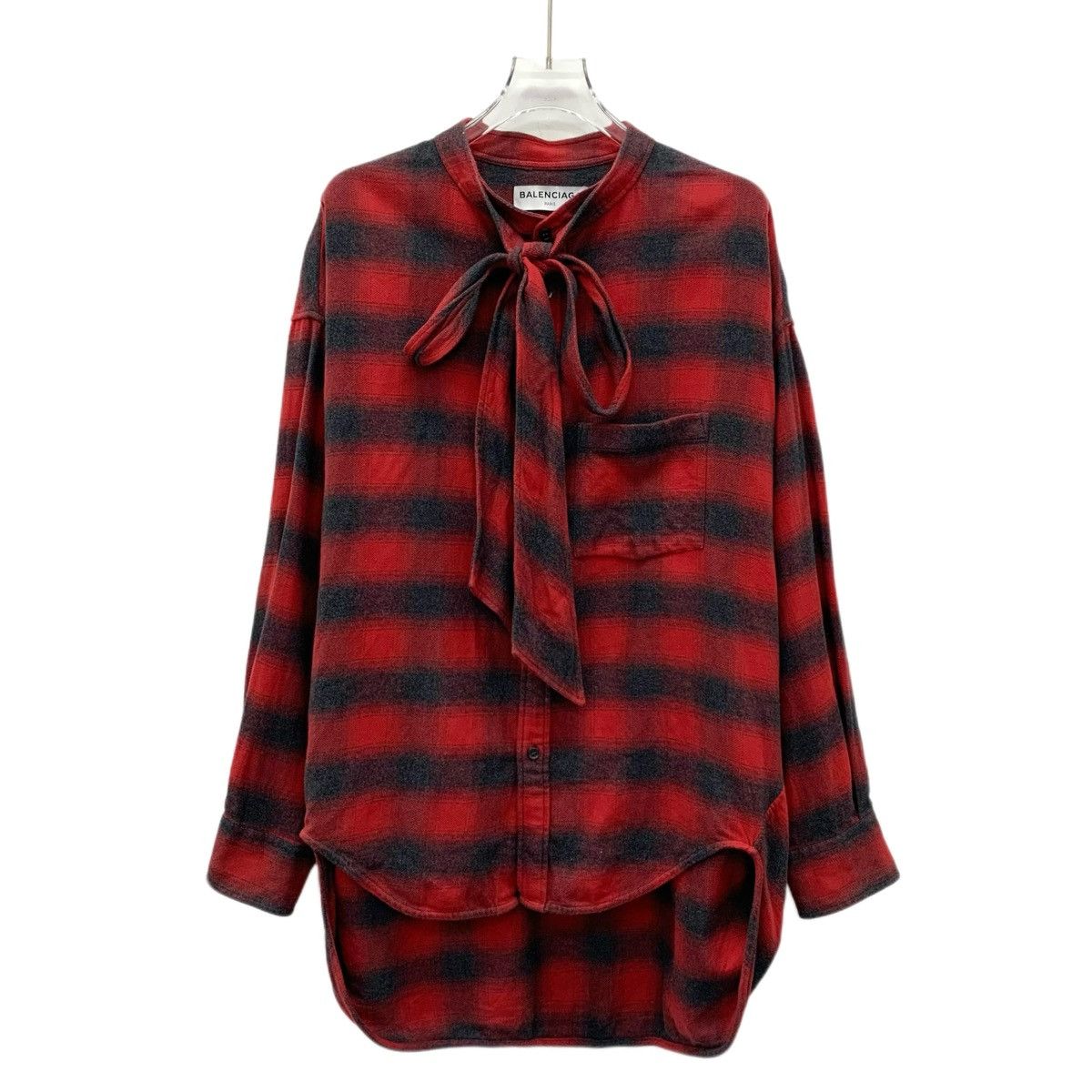 Balenciaga Balenciaga Red Plaid Cotton Bow Tie Long Sleeve Shirt K26WX Size S / US 4 / IT 40 - 1 Thumbnail