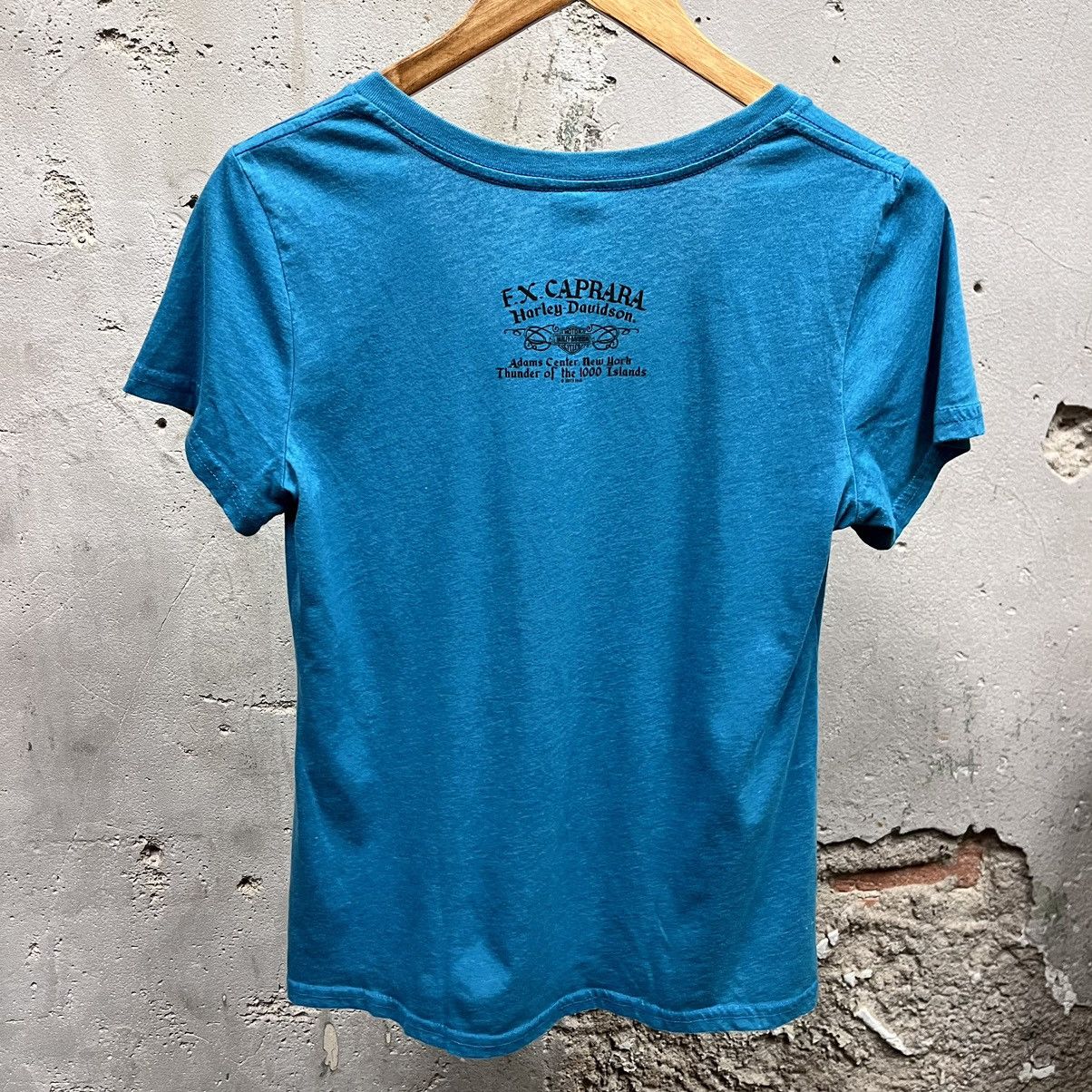 Harley Davidson × Vintage Harley Davidson Women's Blue Eagle Brass Studded Biker Tee Size L / US 10 / IT 46 - 5 Thumbnail