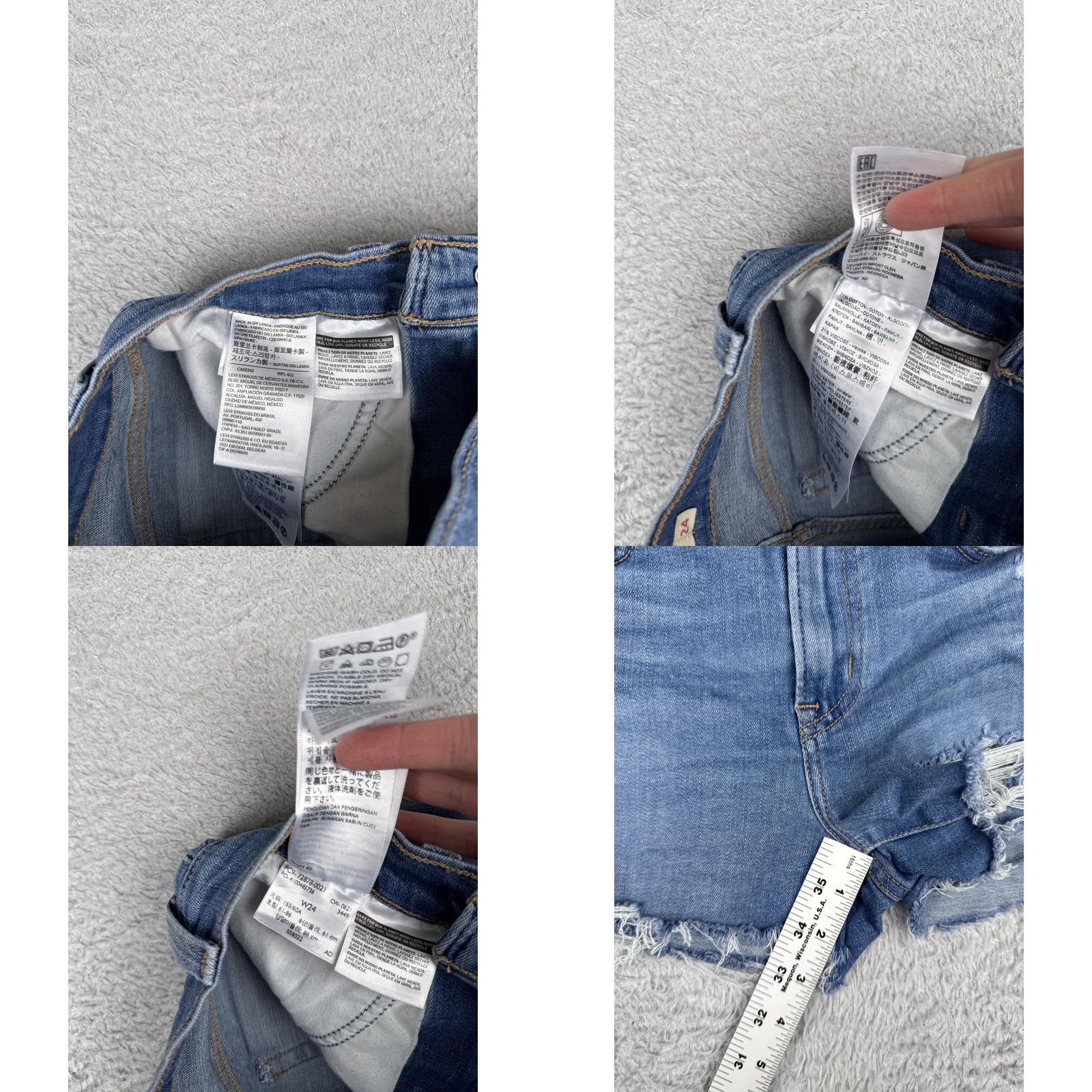 Levi's Levis High Rise Shorts Womens 24x3 Blue Distressed Denim Cutoff Raw Hem Frayed Size 42" / US 20 - 8 Thumbnail