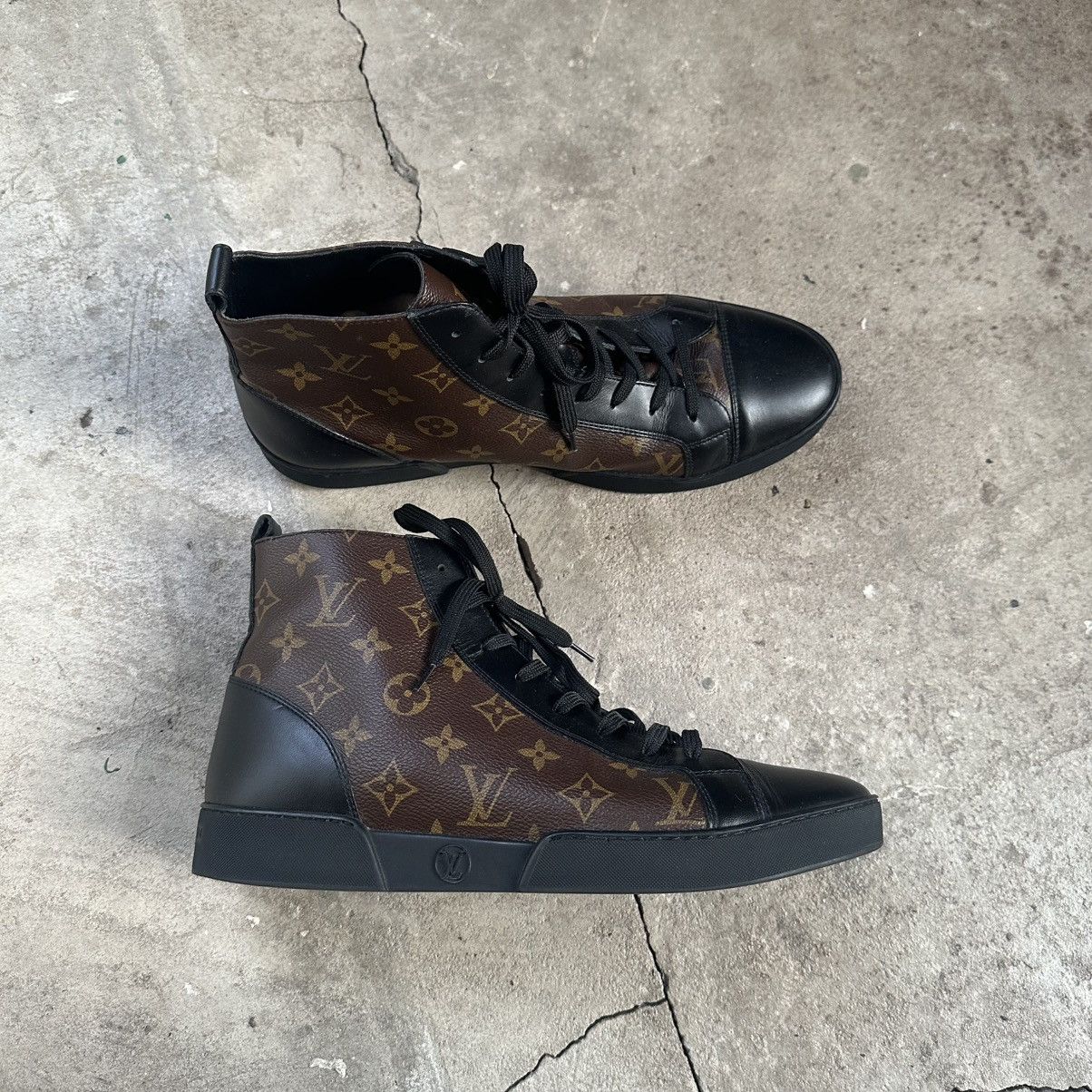 Louis Vuitton LOUIS VUITTON Sneakers Leather LV Monogram Logo Black Men’s Size US 8.5 / EU 41-42 - 4 Thumbnail