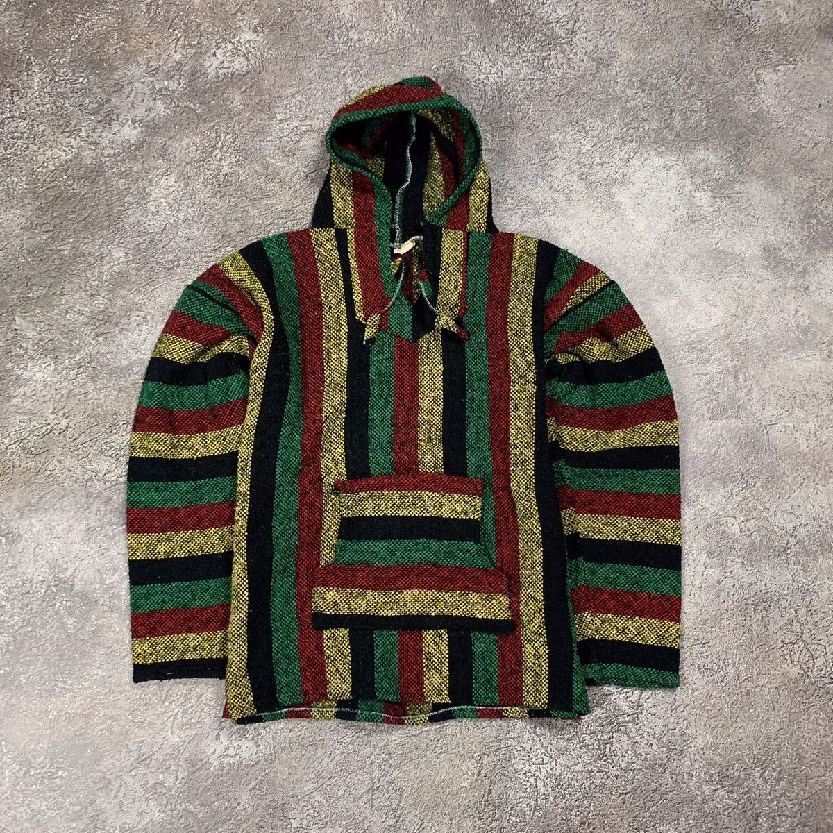 Vintage Vintage 90s Baja Knit Hoodie Striped Mexican Rave Cropped XL Size US XL / EU 56 / 4 - 1 Thumbnail