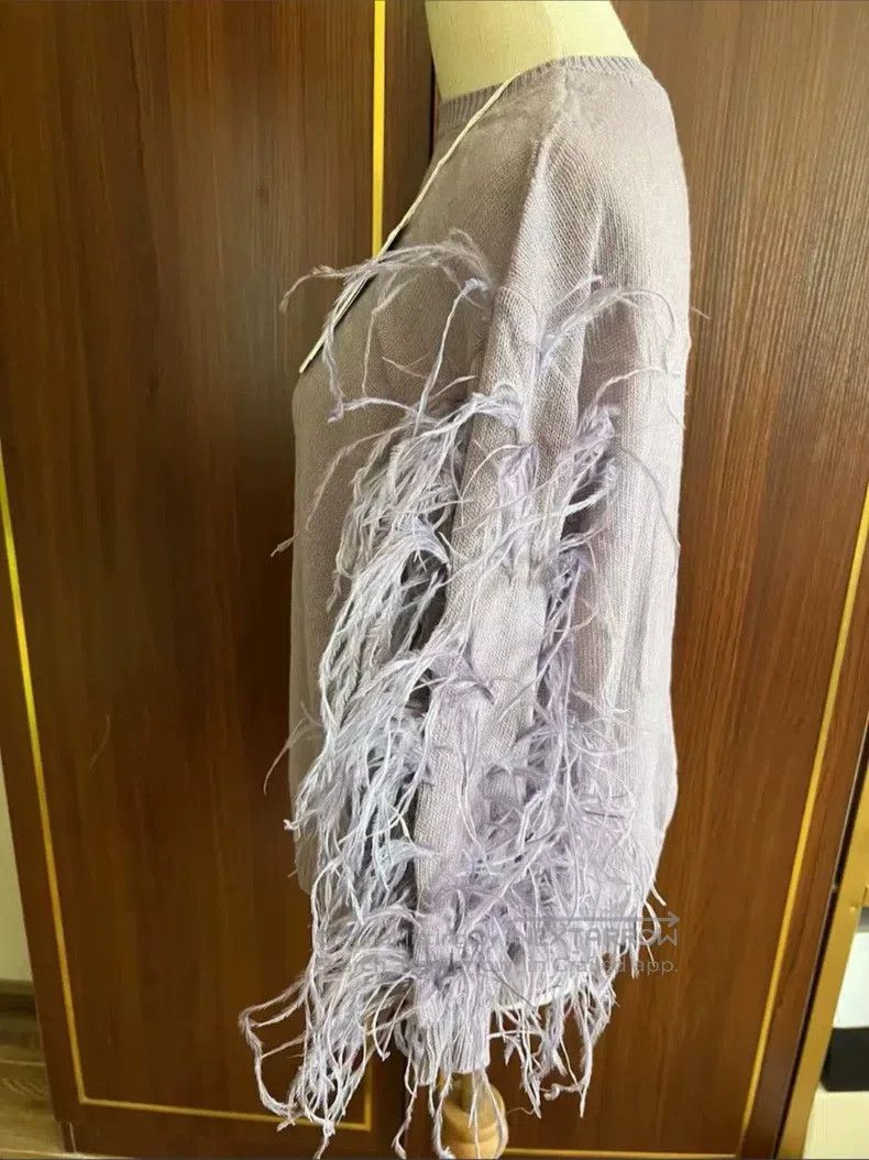 Valentino Valentino Lilac ostrich fur panelled loose wool sweater Size S / US 4 / IT 40 - 8 Thumbnail