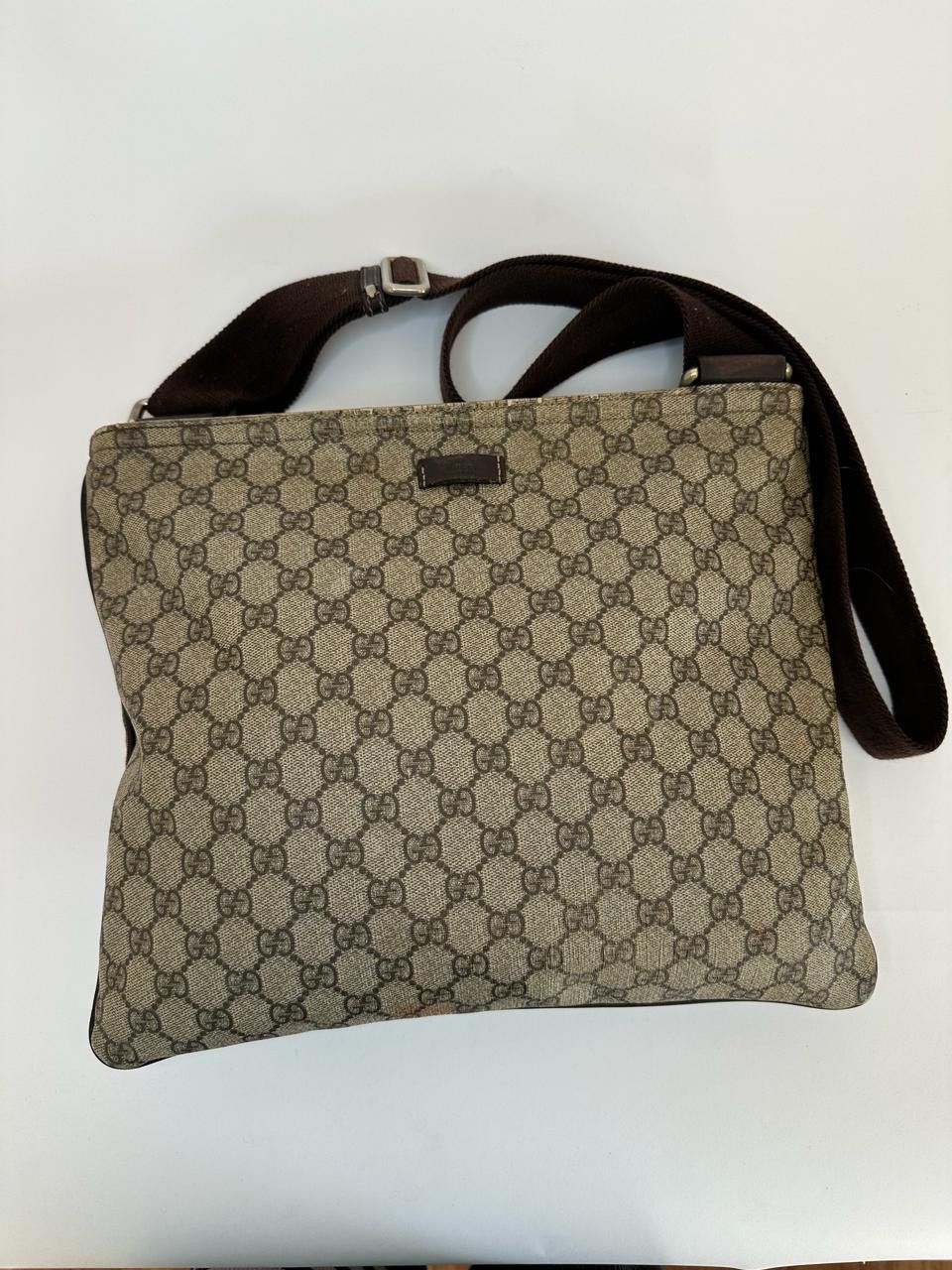 image of Gucci GG Supreme Monogram Medium Flat Bag Dark Brown, Women's