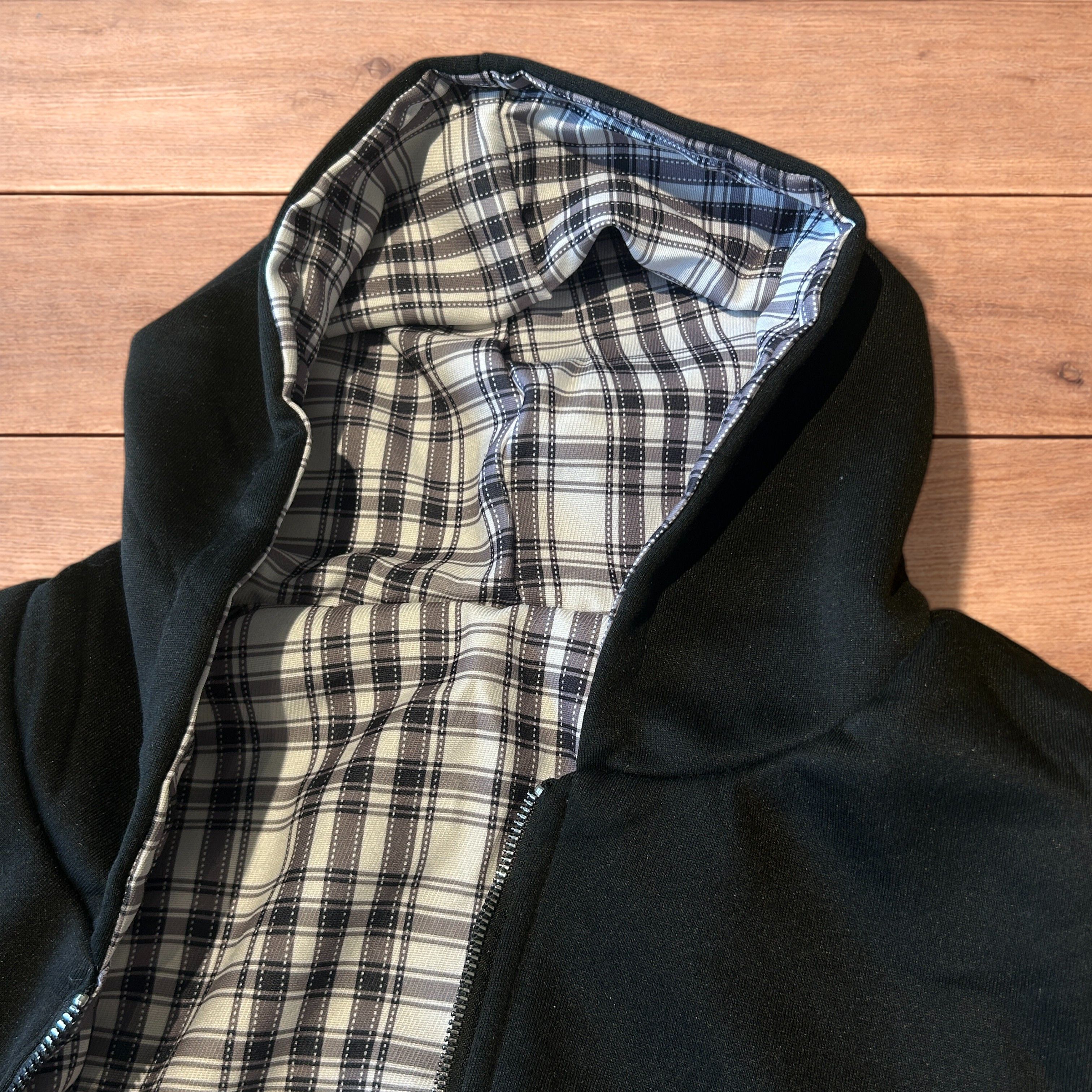 Japanese Brand Oversized baggy reversible zip up hoodie in checkered black. Size US L / EU 52-54 / 3 - 5 Thumbnail