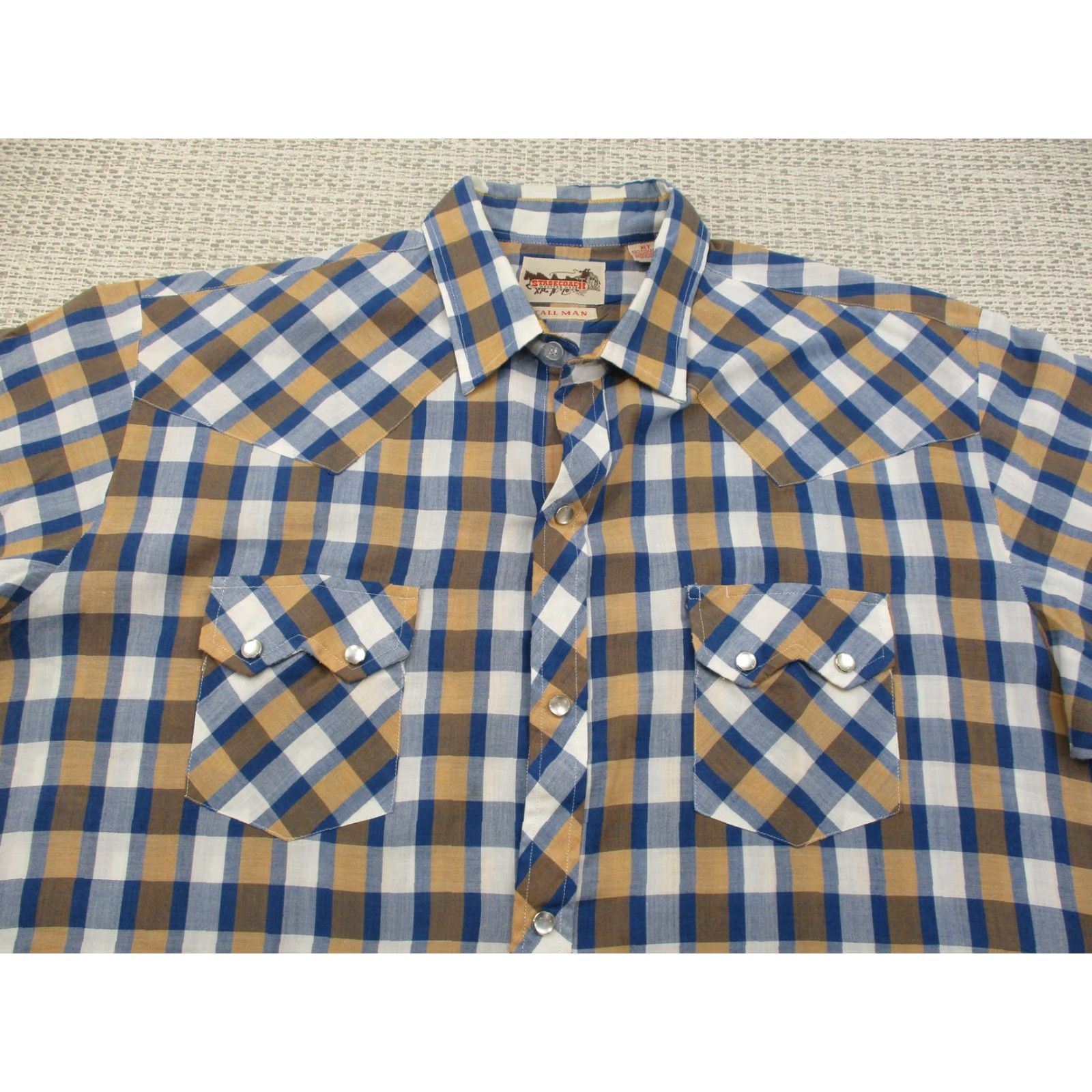 Vintage VINTAGE Stagecoach Western Wear Shirt Mens XLT Blue Tan Plaid Pearl Snap Tall Man Cowboy Shirt Size US XL / EU 56 / 4 - 4 Thumbnail