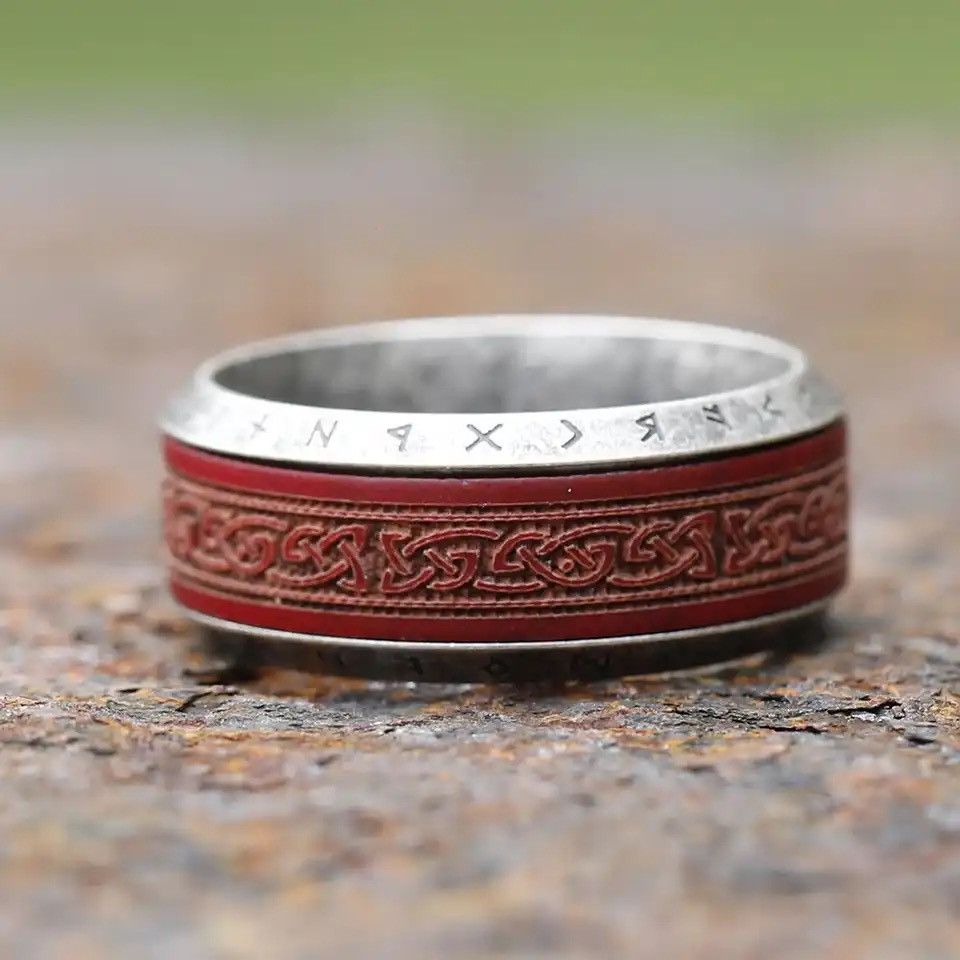 Jewelry × Vintage New Design 316L Stainless Steel Viking Runes Rosewood Ring Size ONE SIZE - 3 Thumbnail