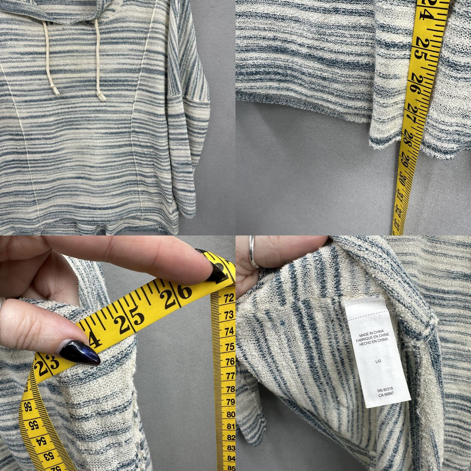 Lucky Brand Lucky Brand Sweater Womens L Hooded Striped Knit Casual Boho Modern Classic 90s Read Women, Blue Sm Home Fashion Size L / US 10 / IT 46 - 8 Thumbnail