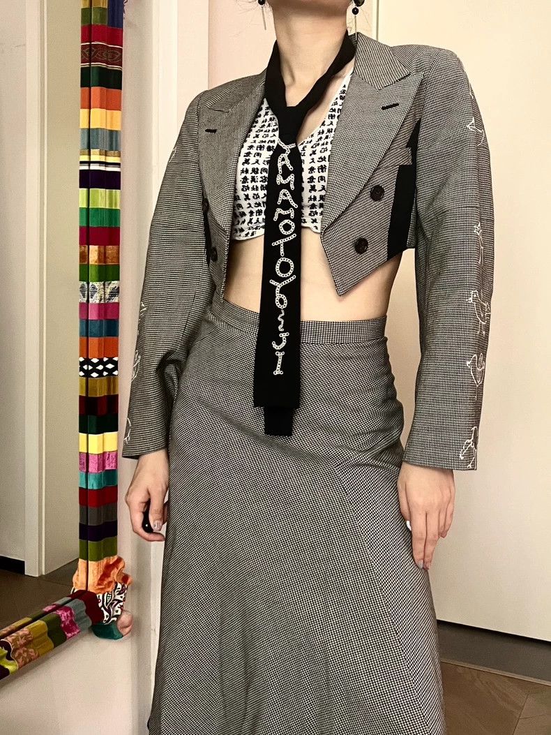 Comme des Garcons Comme des Garcons Graffiti houndstooth coat long skirt Size S / US 4 / IT 40 - 3 Thumbnail