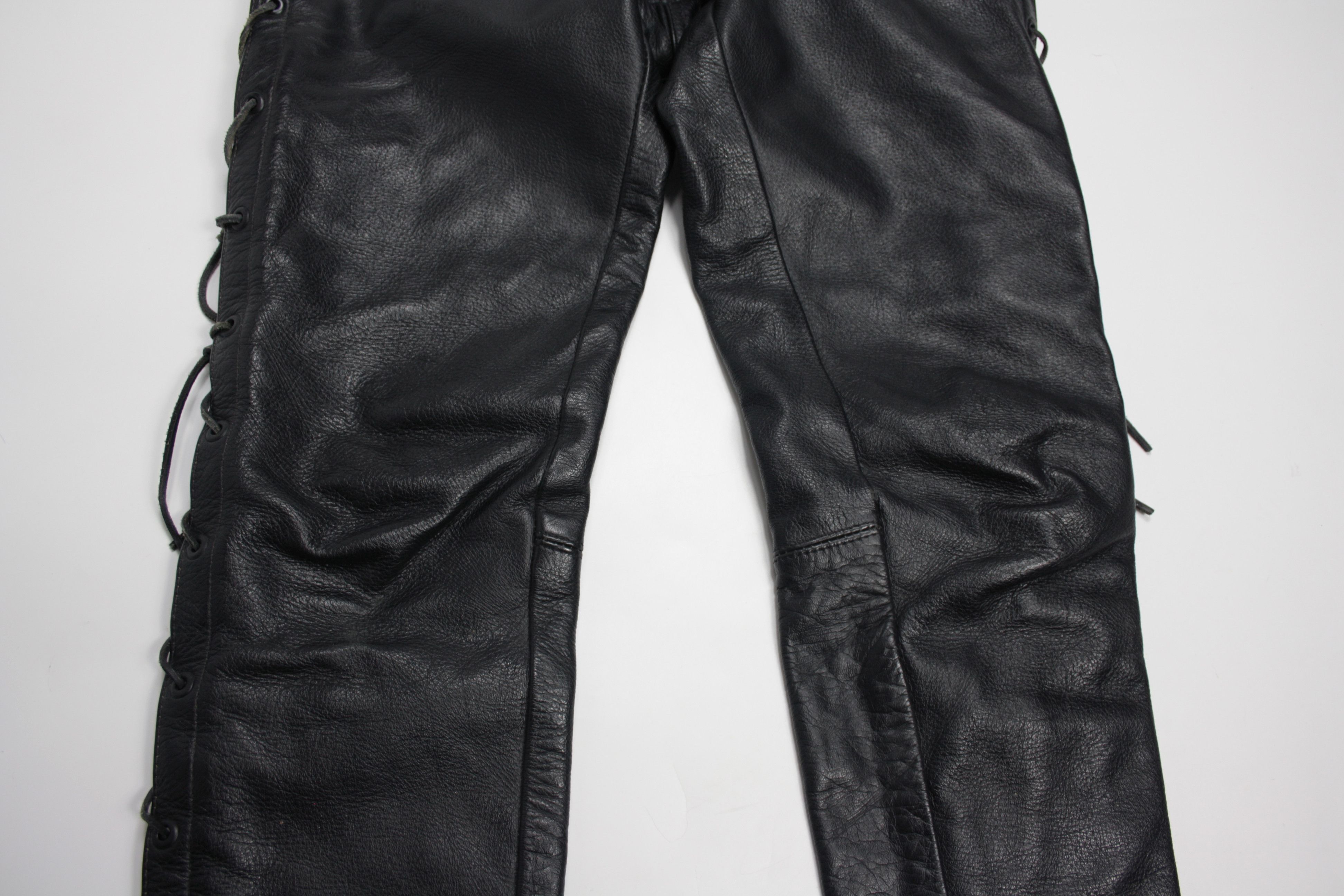 Genuine Leather × Vintage Vintage 90s Biker Riding Genuine Leather Laces Pants Size US 28 / EU 44 - 4 Thumbnail