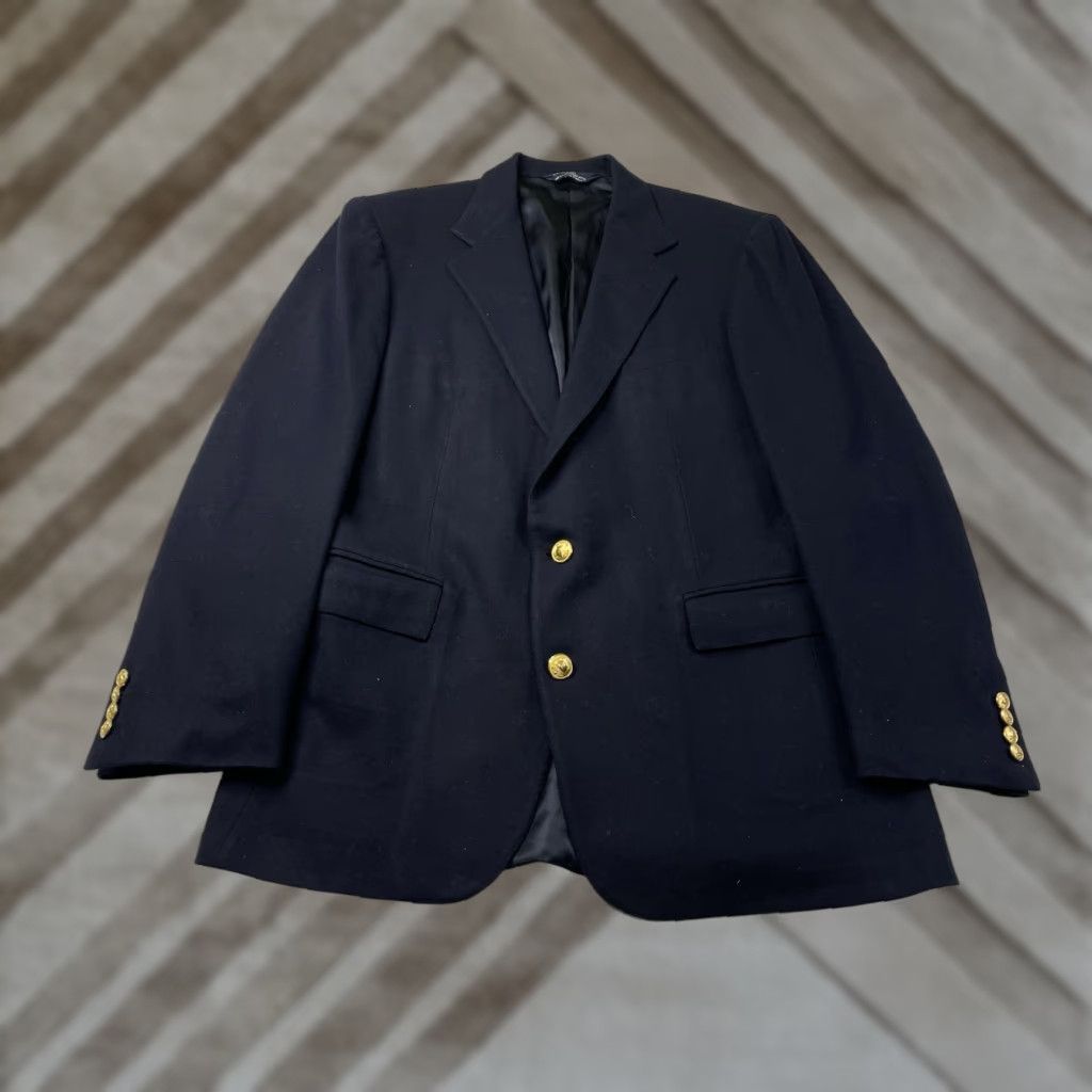 Polo Ralph Lauren VINTAGE Polo Ralph Lauren Blazer Jacket Men 44 Navy Blue Wool 2 Button 4-Button Front Single-Breasted Gold Buttons Regular Fit Long Coat Size US XXL / EU 58 / 5 - 1 Thumbnail