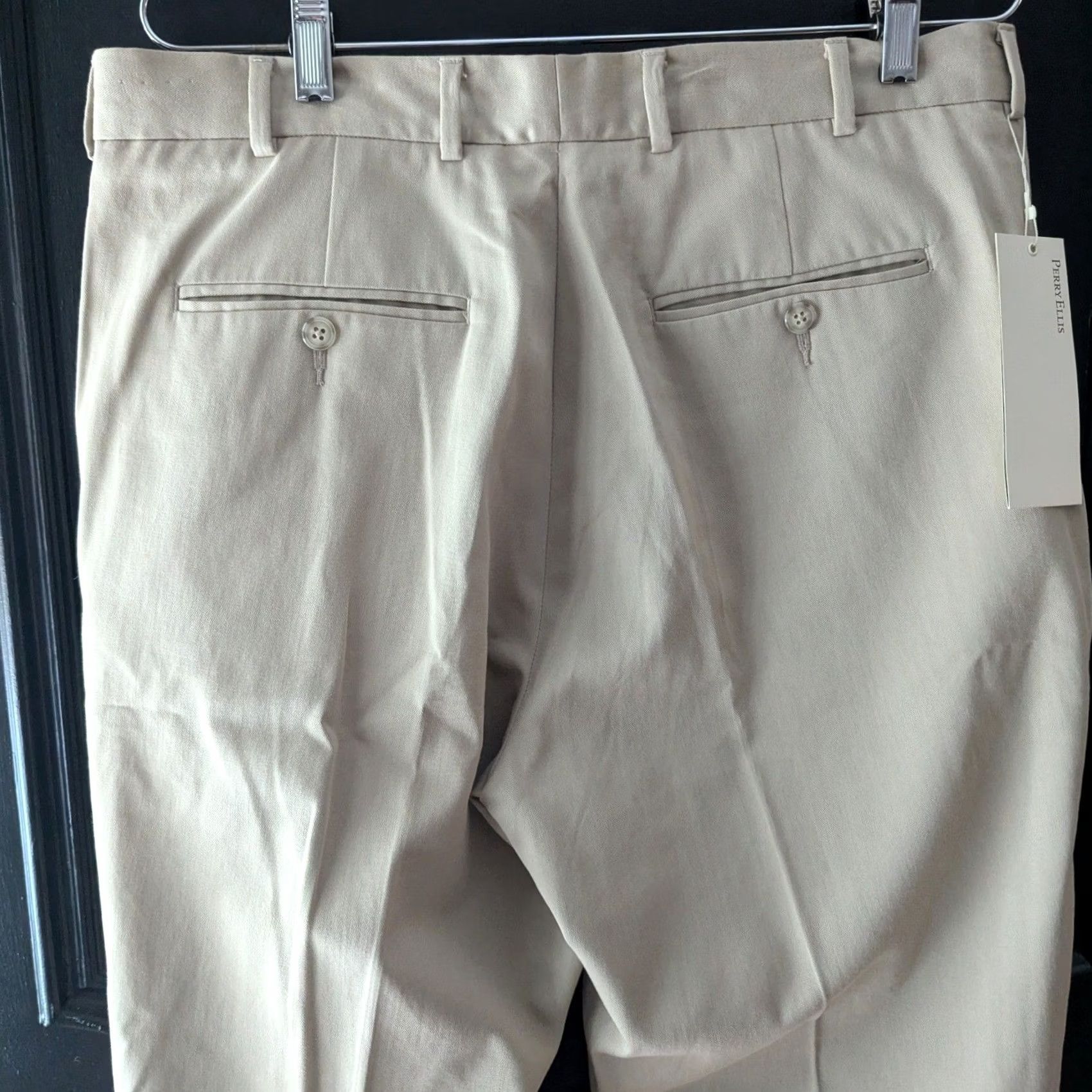 Perry Ellis Perry Ellis Mens Khaki Tan Cotton Lyocell Flat Front Chino Pants Trousers 34x32 Size US 34 / EU 50 - 4 Thumbnail