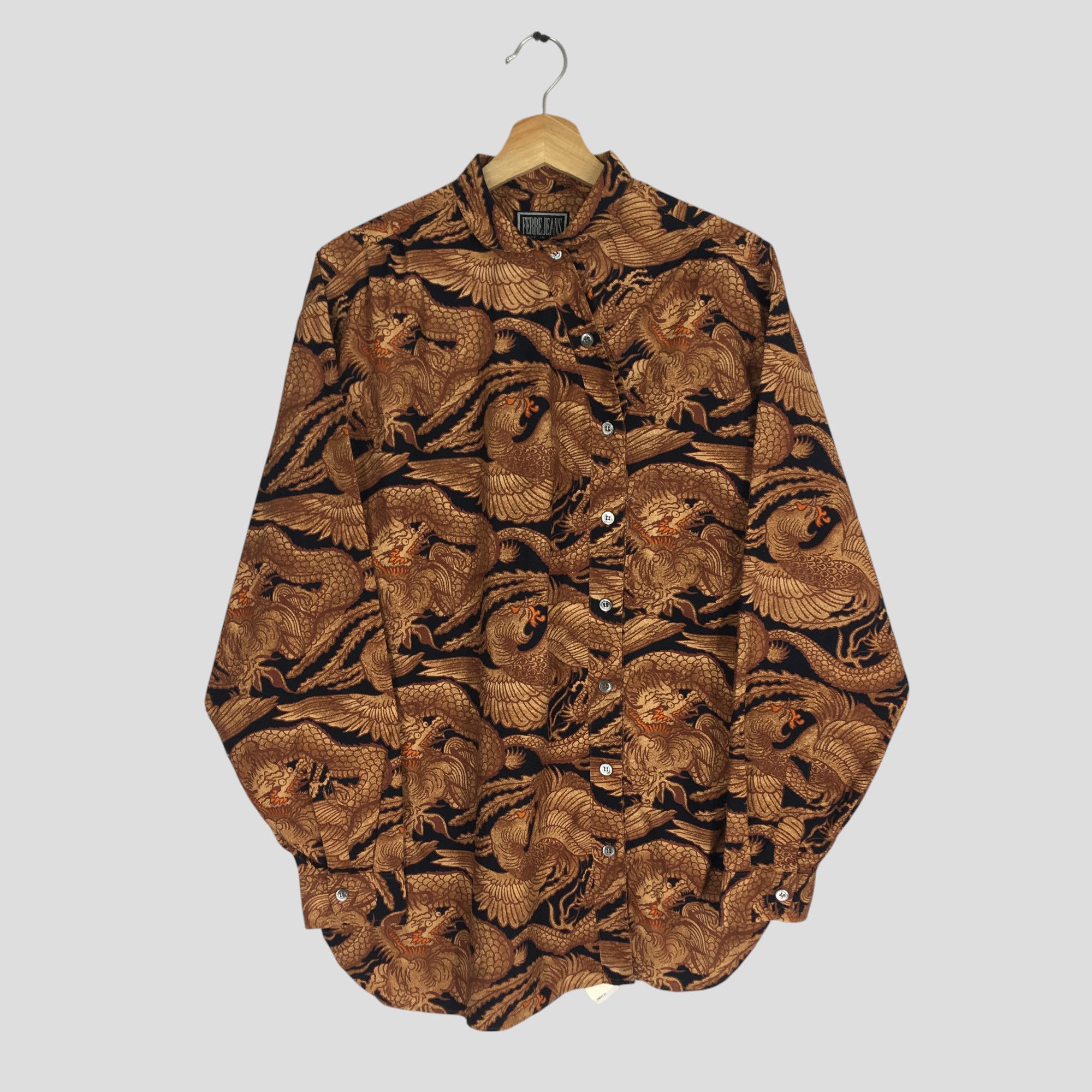 If Six Was Nine Vintage Ferre Jeans Italy Dragon Motif Sukajan Party Disco Size US M / EU 48-50 / 2 - 1 Thumbnail