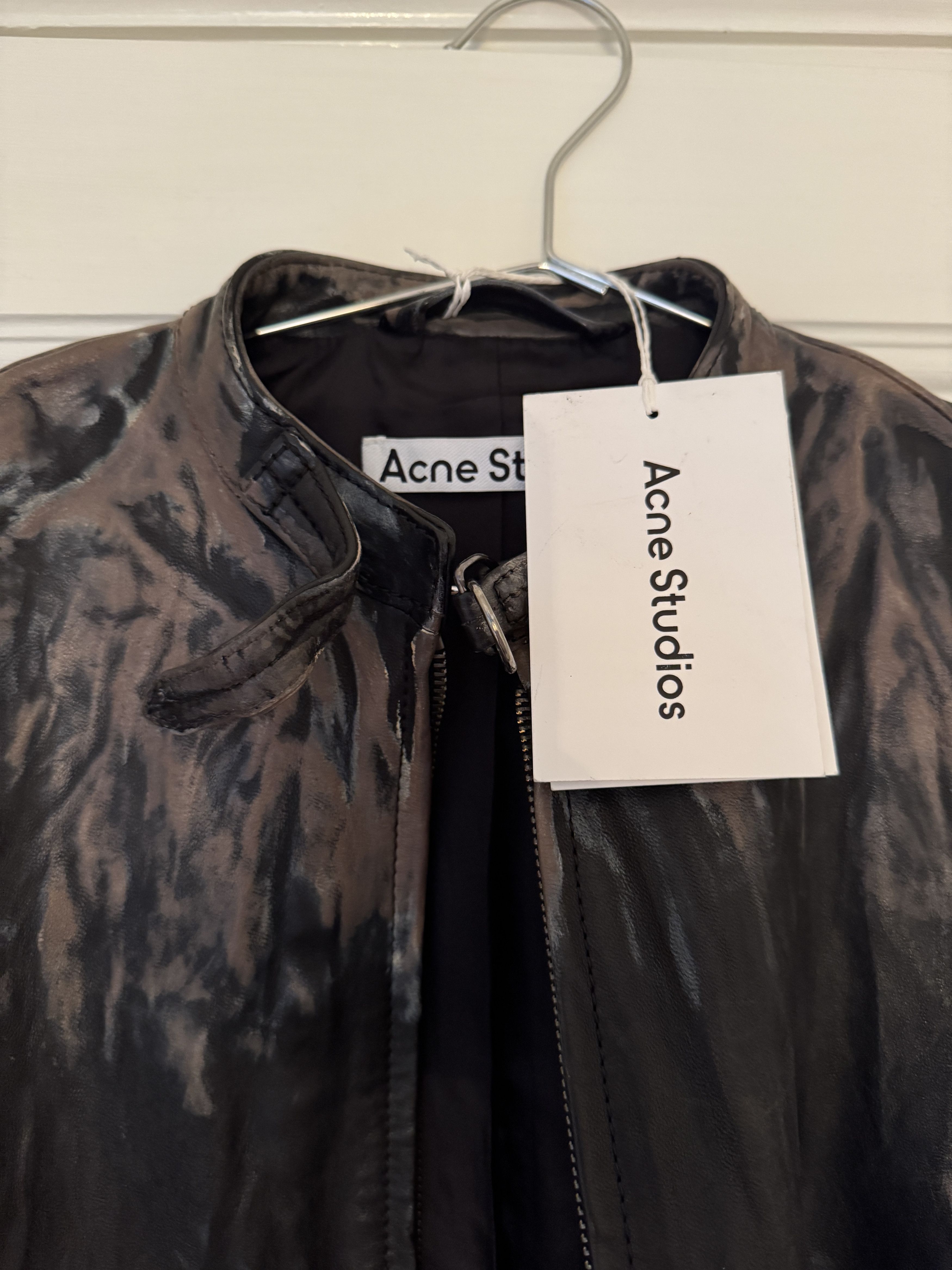 Acne Studios Creased Wrinkle Dye Lambskin Leather Cafe Jacket Size XS / US 0-2 / IT 36-38 - 15 Thumbnail