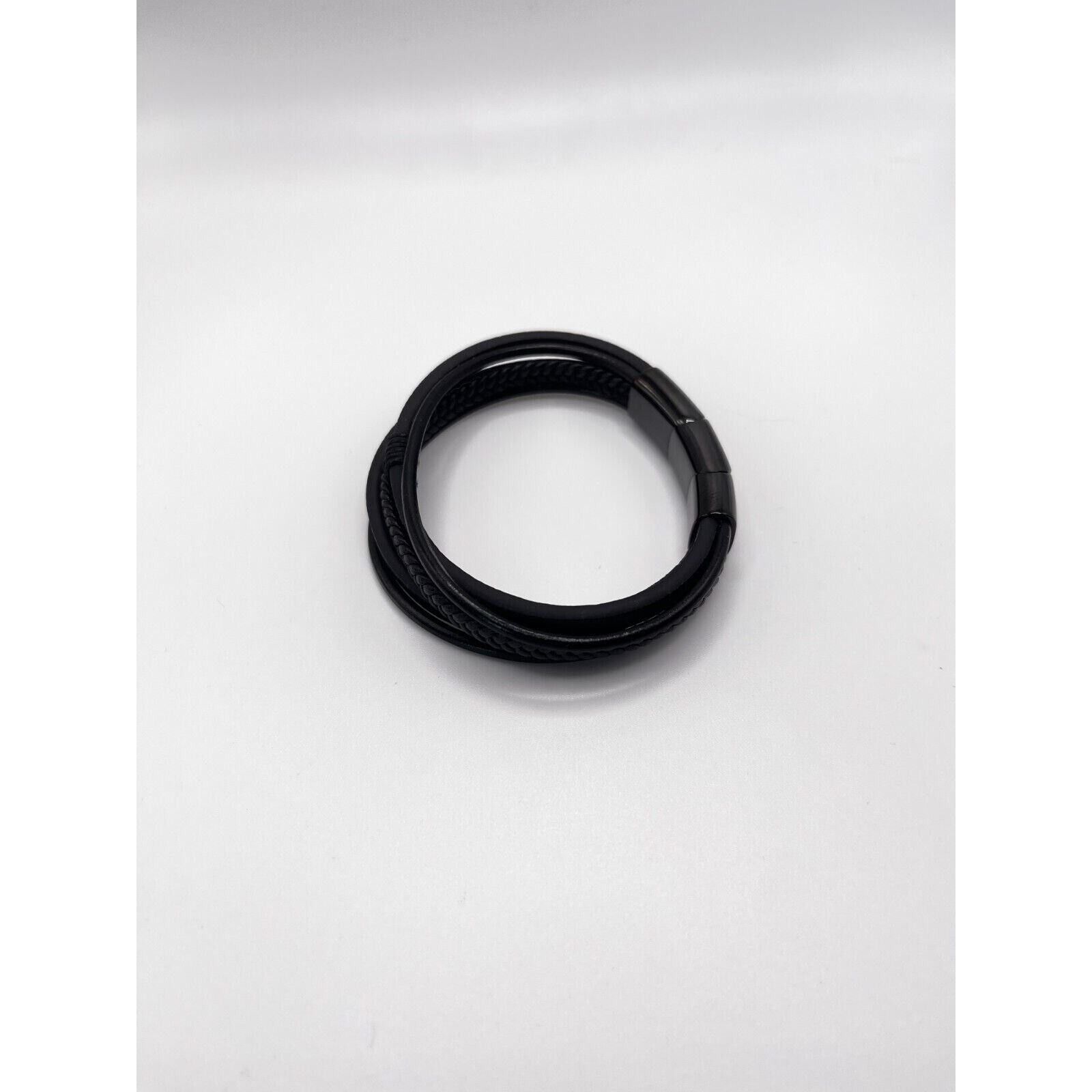 The Unbranded Brand Black Leather Bracelet Artisan Handcrafted Double Strand Size ONE SIZE - 7 Thumbnail