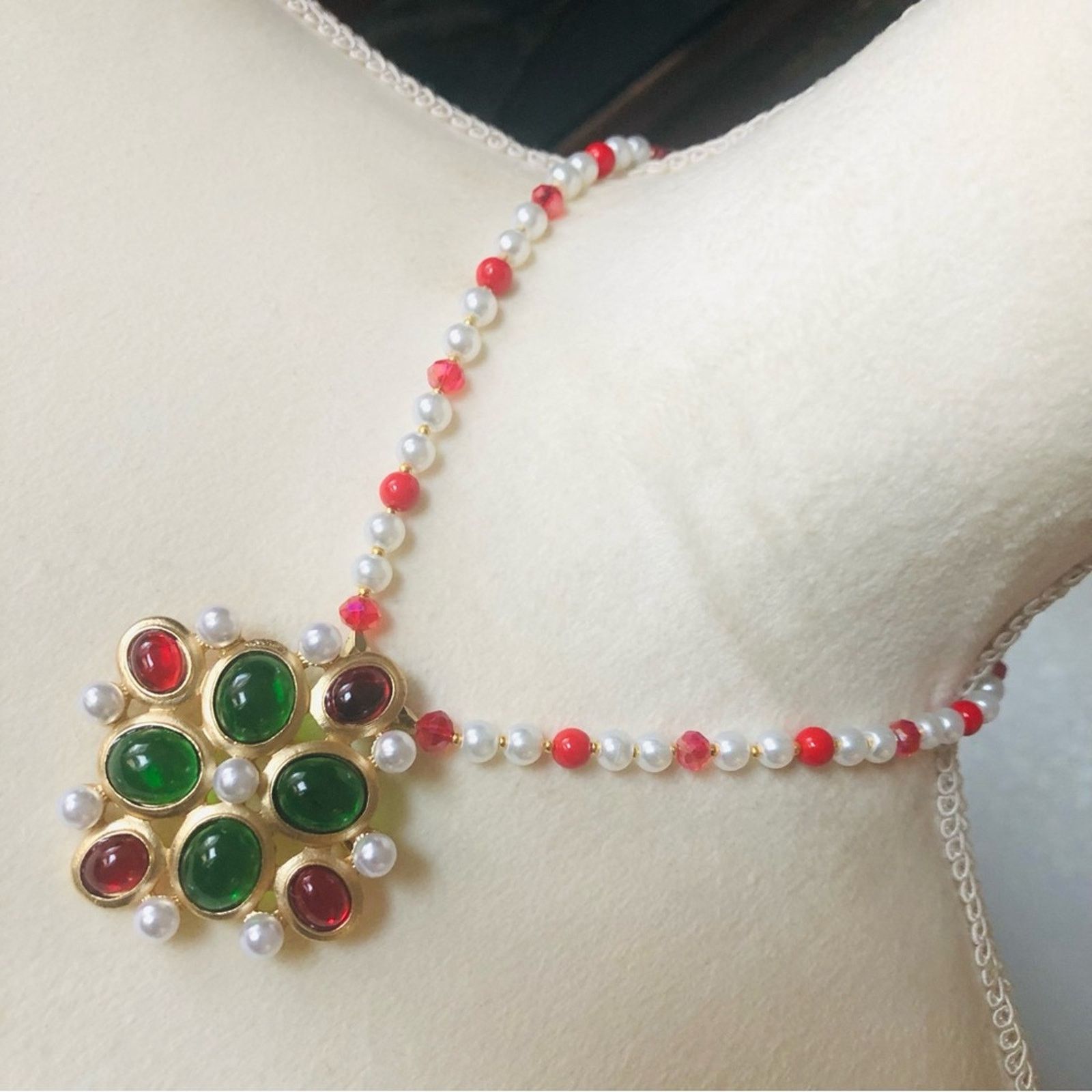 Handmade Handcrafted repurpose cabochon glass stone Pearl necklace Size ONE SIZE - 1 Thumbnail