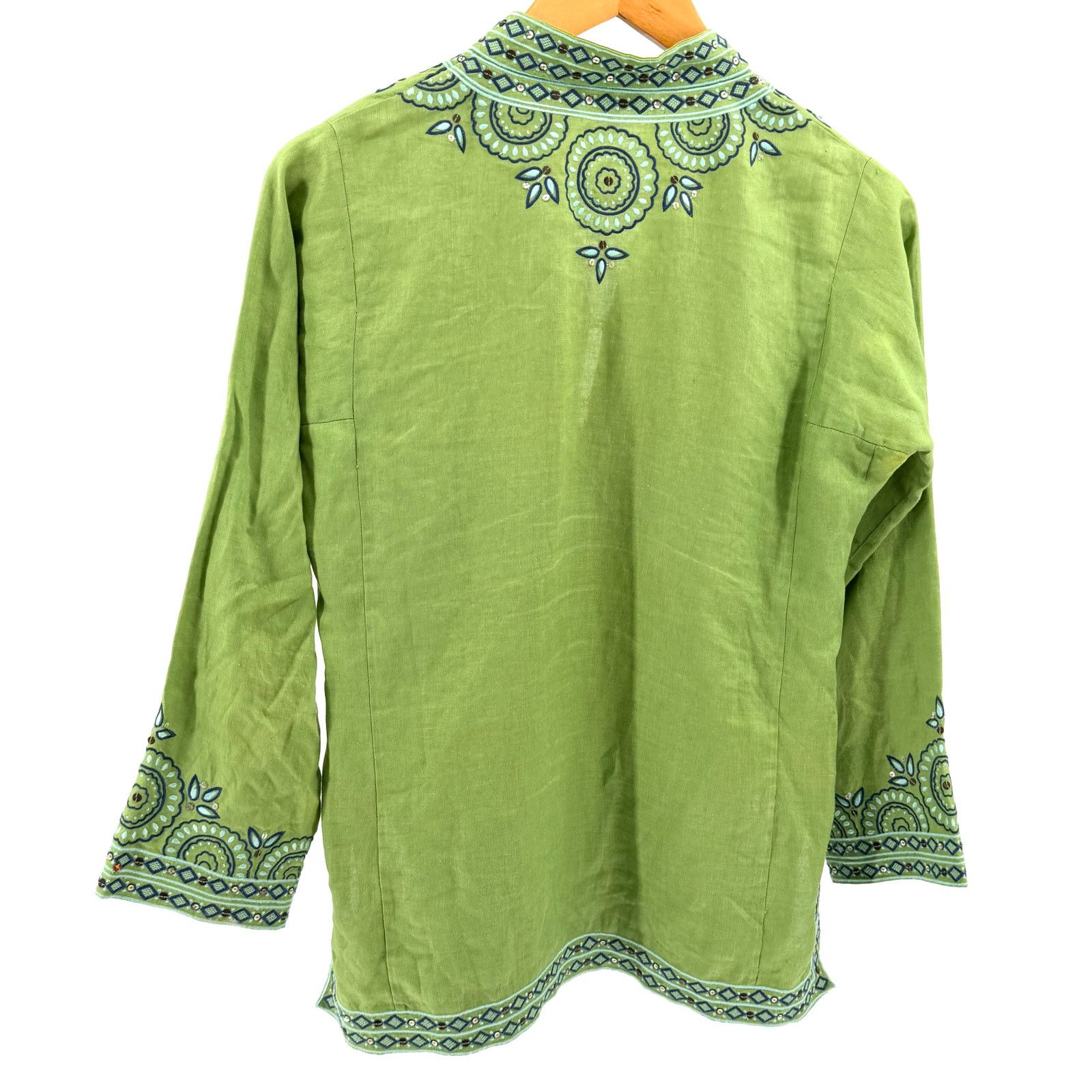 J.Crew Lime Green 100% Linen Embroidered Sequin Long Sleeve Tunic Size S / US 4 / IT 40 - 5 Thumbnail