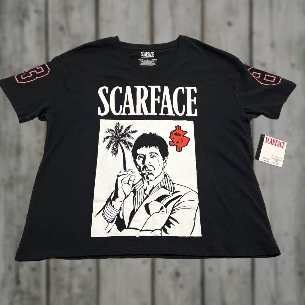 Vintage Scarface Tony Montana Graphic T-Shirt Men L ‘83 On Sleeves Miami Back NWT Size US L / EU 52-54 / 3 - 1 Thumbnail