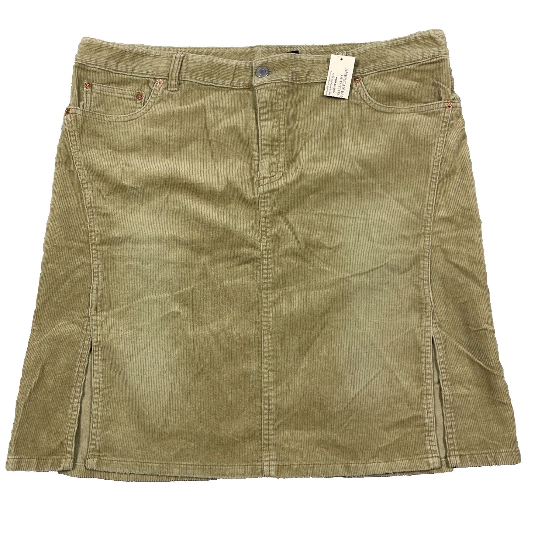 American Eagle Outfitters VINTAGE American Eagle Outfitters Skirt 14 Tan Khaki Corduroy Stretch Double Slit Mini Beige 90s Womens Size 36" / US 14 / IT 50 - 2 Thumbnail