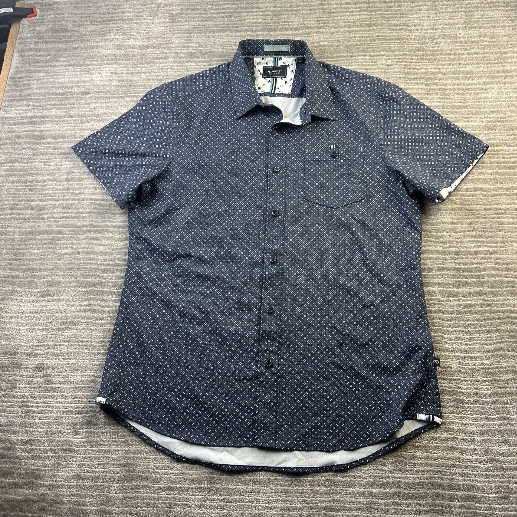Vintage 7 Diamonds Shirt Mens Medium Blue 4 Way Stretch Geometric Button Up Size US M / EU 48-50 / 2 - 2 Thumbnail