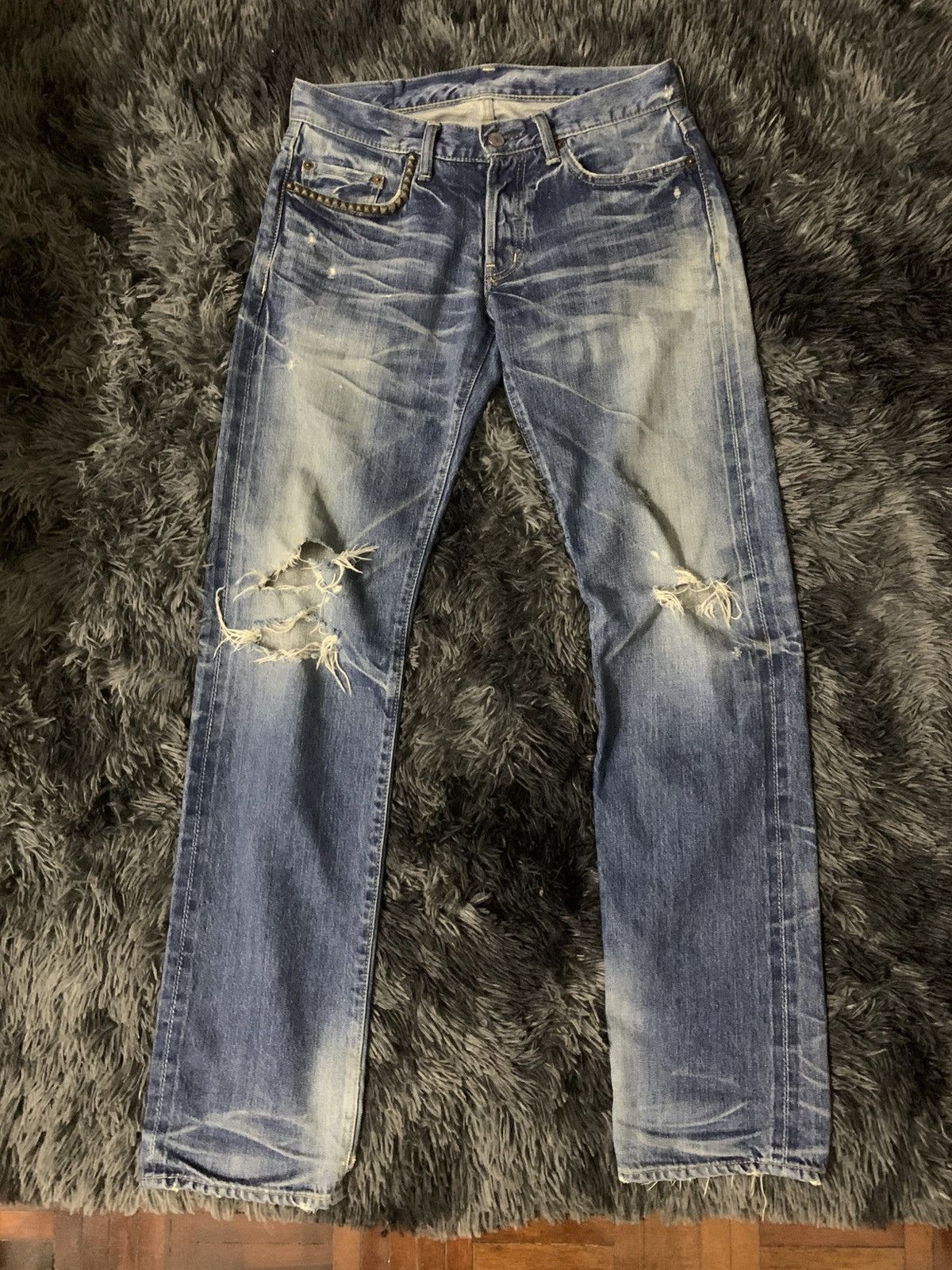 Hysteric Glamour Studded Selvedge Distressed Crash Denim