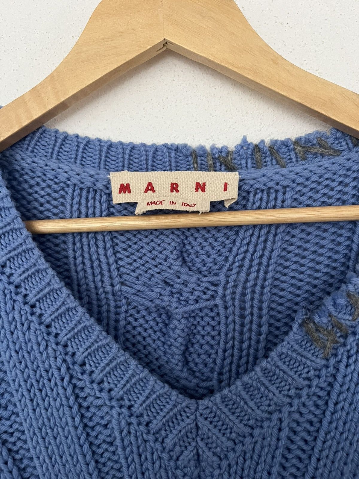 Marni Marni light blue V-neck distressed Knit sweater Size US M / EU 48-50 / 2 - 3 Thumbnail