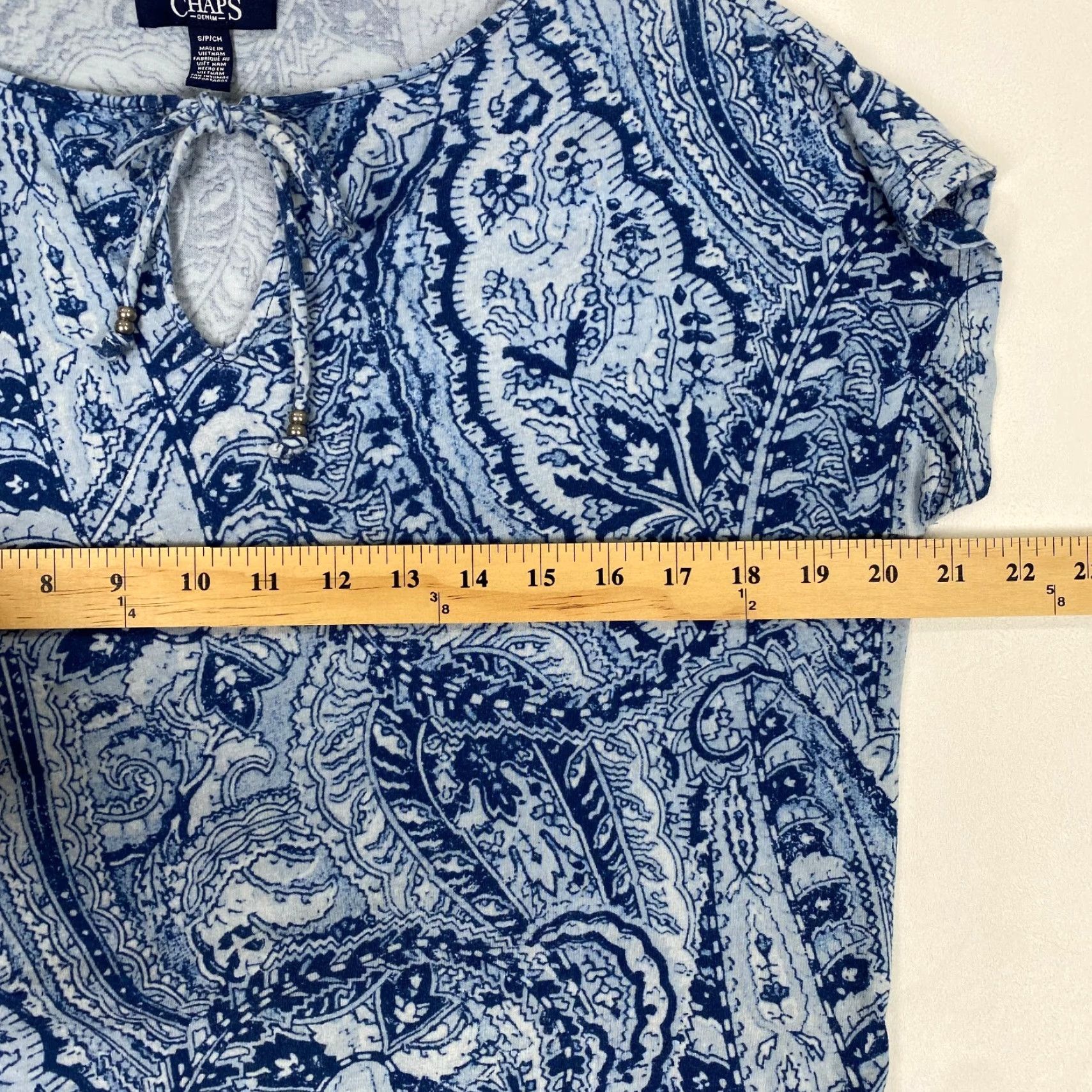 Chaps Chaps Blue Paisley Shirt Women S Short Sleeve V-Neck Pullover Casual Size S / US 4 / IT 40 - 3 Thumbnail