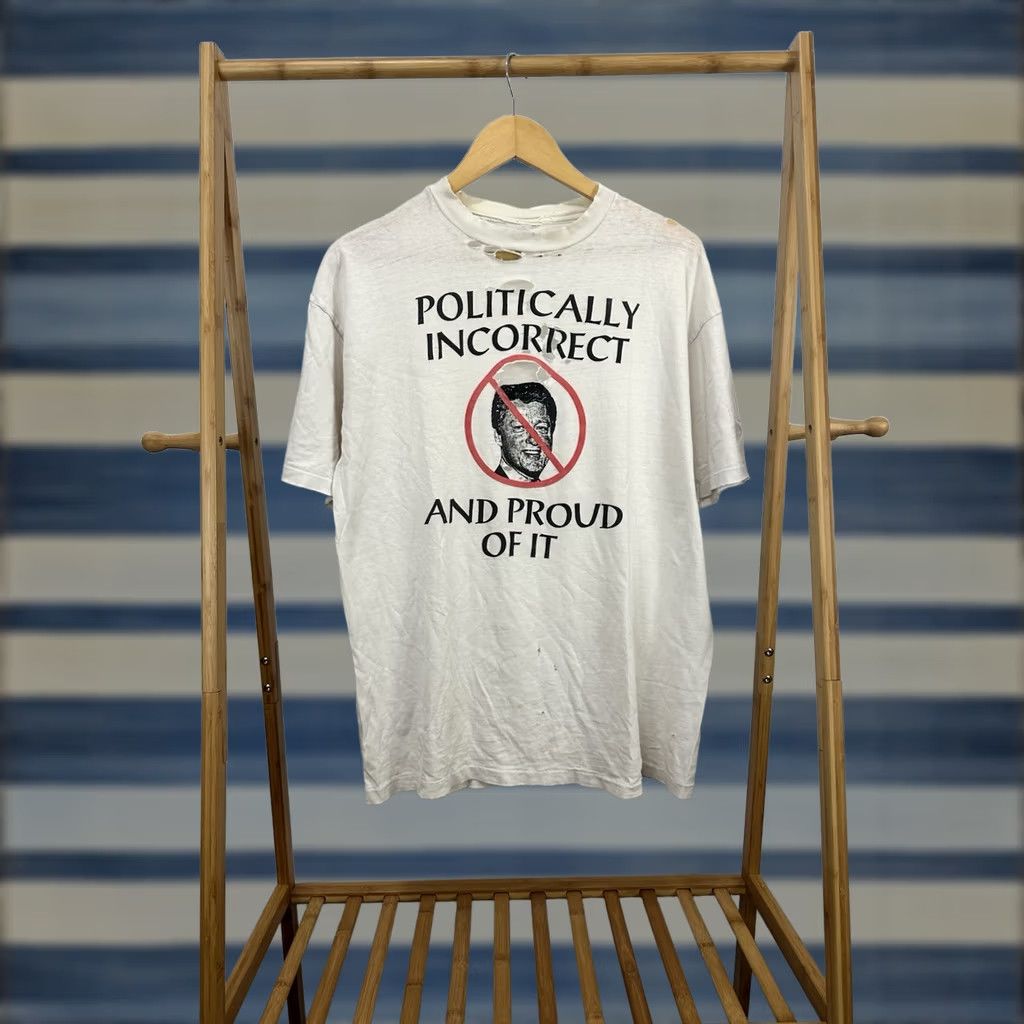 Thrasher VTG 90s Politically Incorrect & Proud Of It Bill Clinton Thrashed T-Shirt XL Shirts Men White Thrashed Distressed Politic Size US XL / EU 56 / 4 - 1 Thumbnail