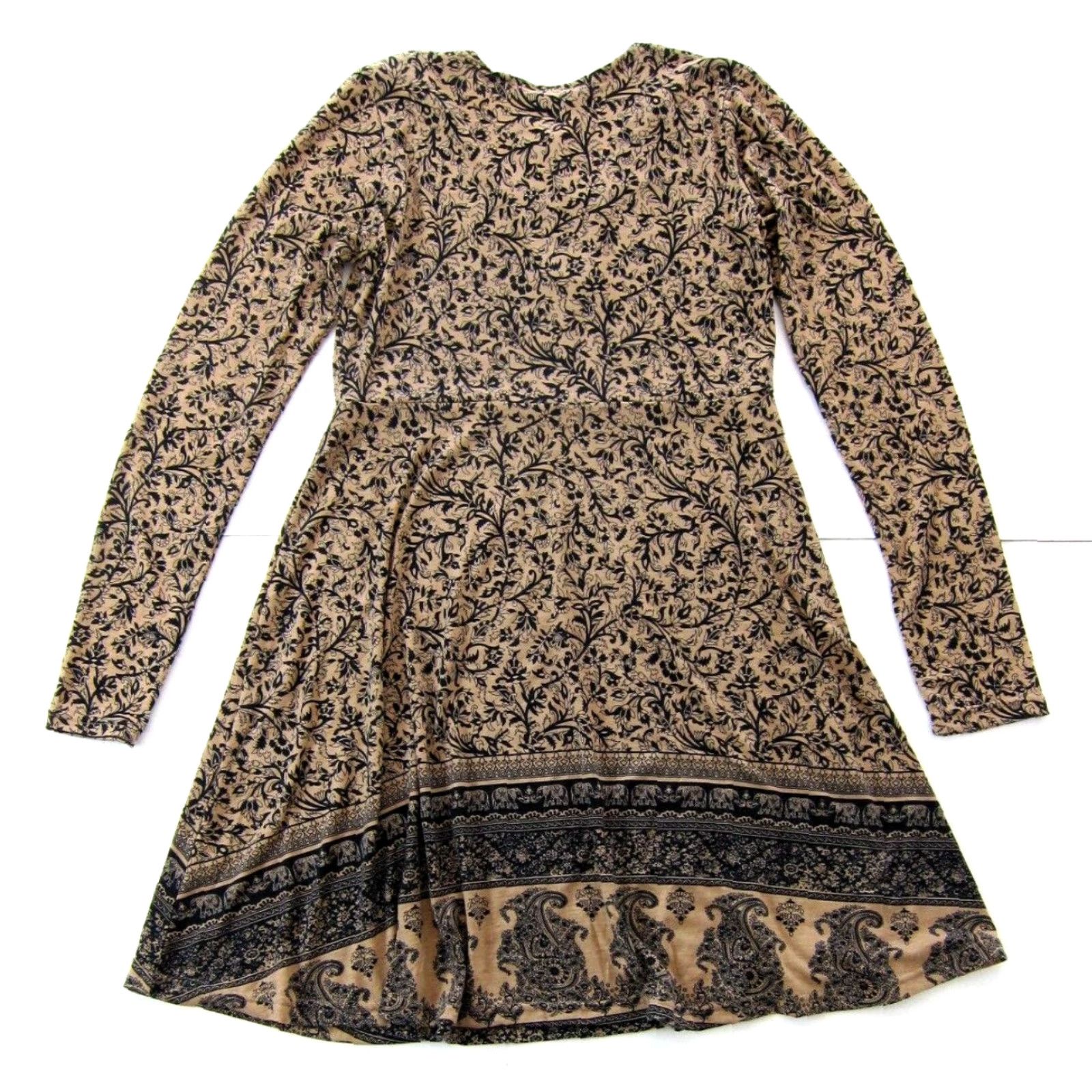 Vintage NWT Nostalgia Floral Stretch Long Sleeve Tunic Dress Brown Pattern Women's Medium Size M / US 6-8 / IT 42-44 - 2 Thumbnail