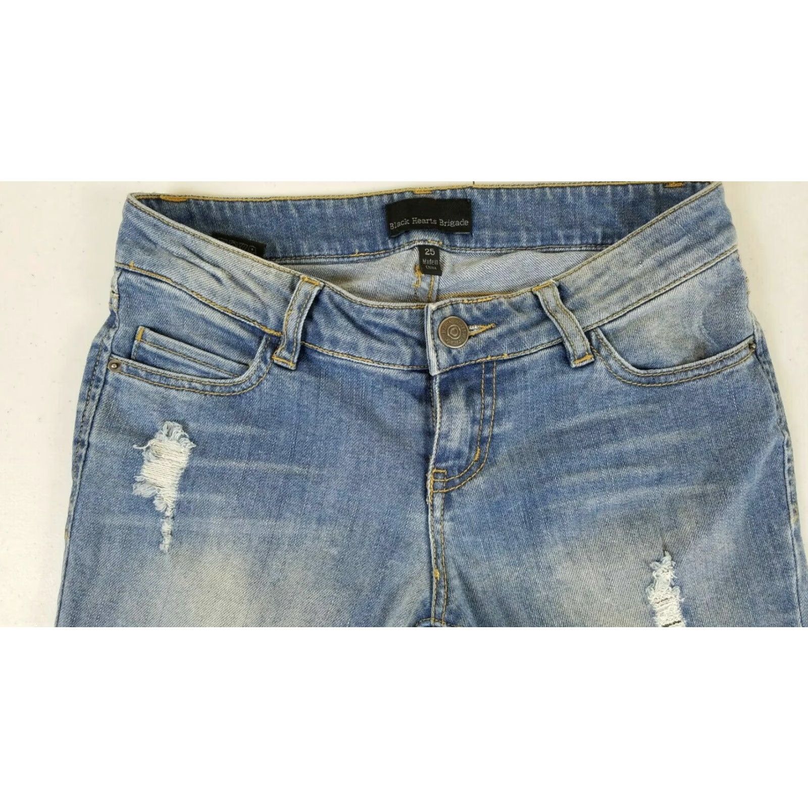 Vintage BLACK HEARTS BRIGADE Womens Jeans Size 25 Distressed Blue 29" Inseam 7.5" Rise Very Good Condition Size 42" / US 20 - 2 Thumbnail