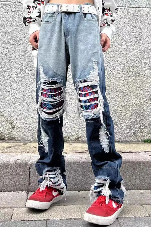 Japanese Brand High street washed heavily embroidered ripped jeans Size US 32 / EU 48 - 5 Thumbnail
