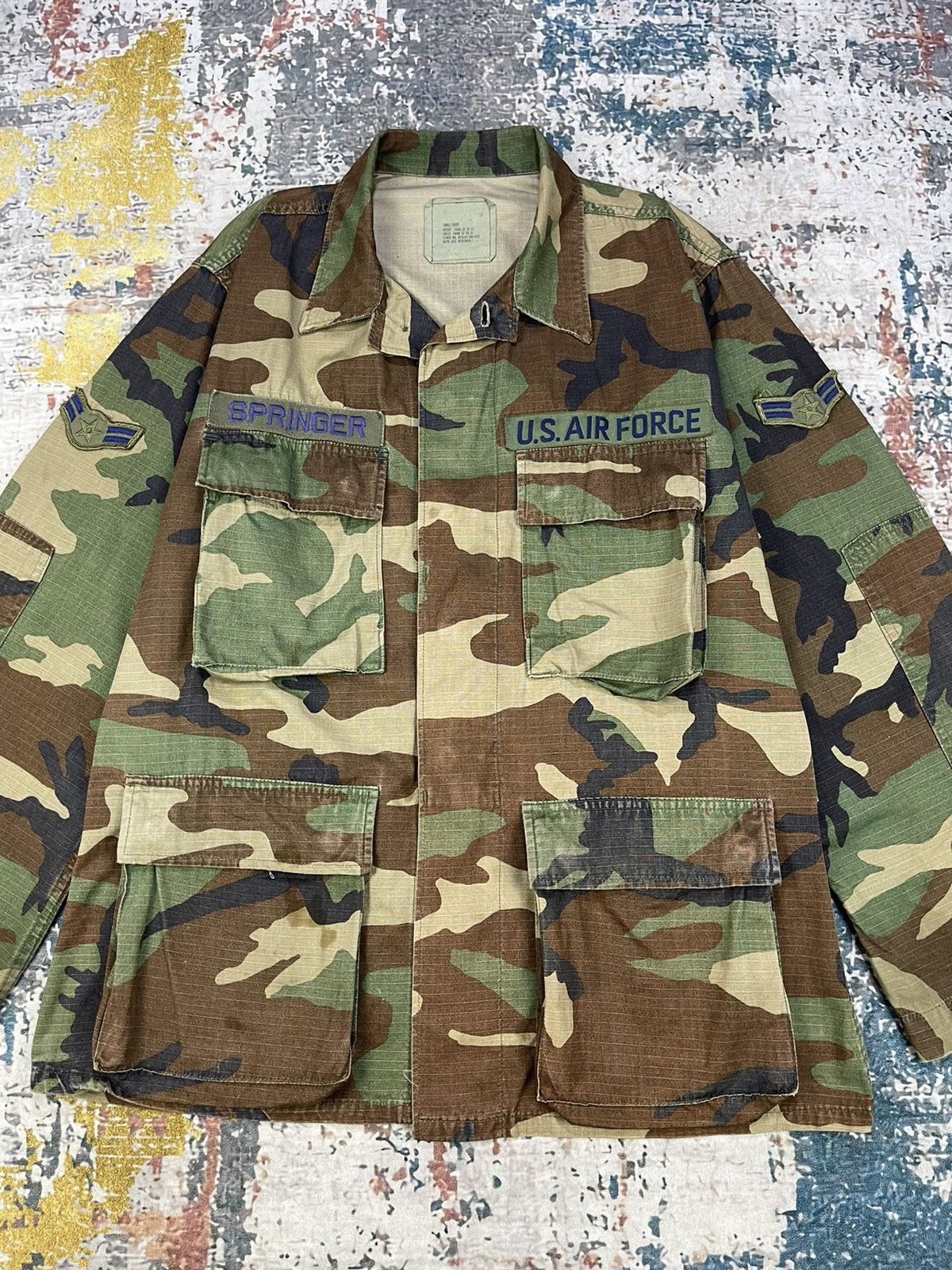 Vintage Vtg 80s USAF Airman First Class Woodland Camo Combat Jacket Size US S / EU 44-46 / 1 - 2 Thumbnail