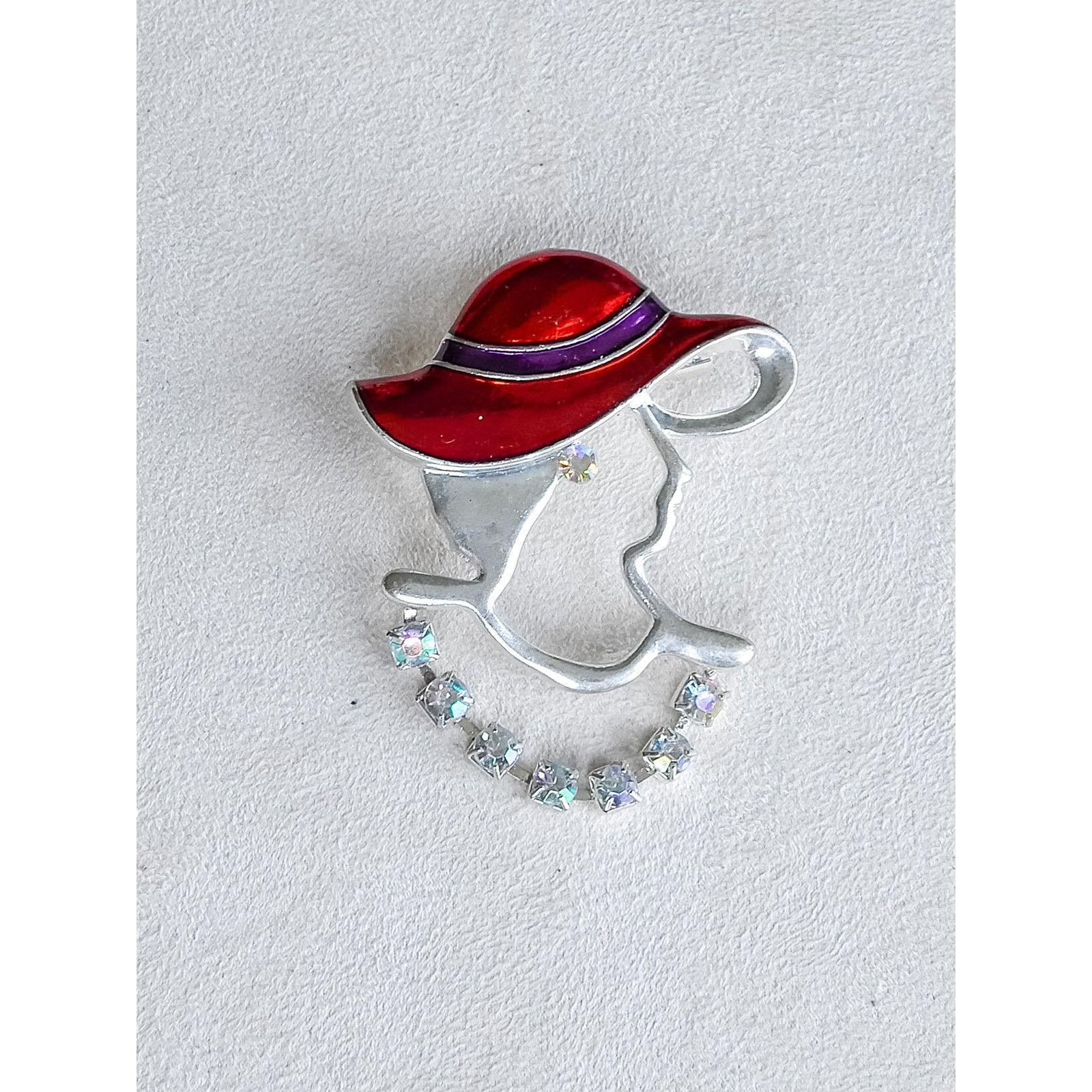 The Unbranded Brand Vintage Lady Red Hat Brooch Pin Red Enamel AB Crystals Size ONE SIZE - 1 Thumbnail