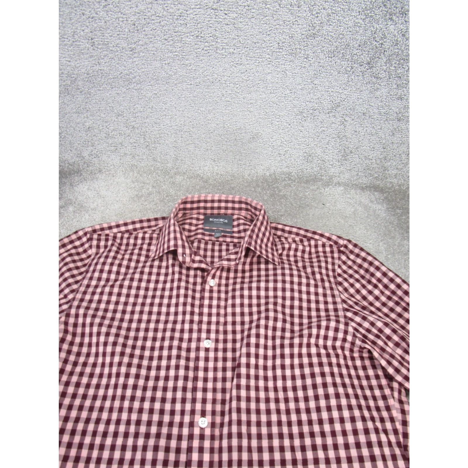 Bonobos VINTAGE Bonobos Dress Shirt Slim Fit Long Sleeve 16.5 Red Check Mens Size 42R - 2 Thumbnail