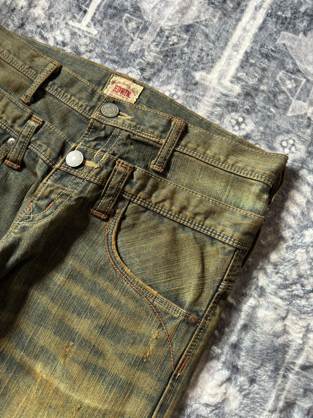 If Six Was Nine Edwin Japan Psychedelic Mud Wash Fade Double Waist Jeans Size US 30 / EU 46 - 9 Thumbnail