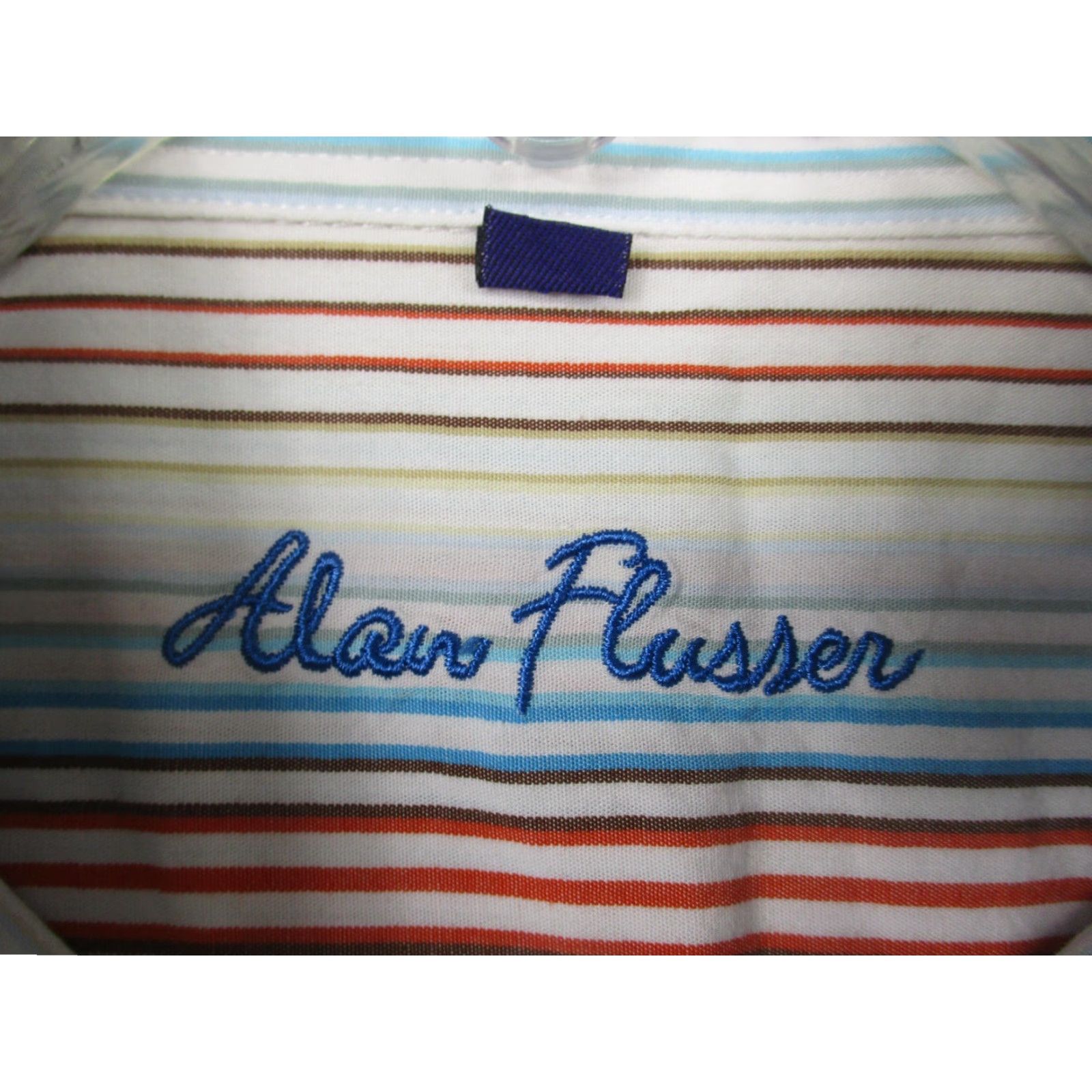Vintage Alan Flusser Shirt Mens XL Striped Button Down Long Sleeve Pocket Dress Shirt Size 46R - 2 Thumbnail