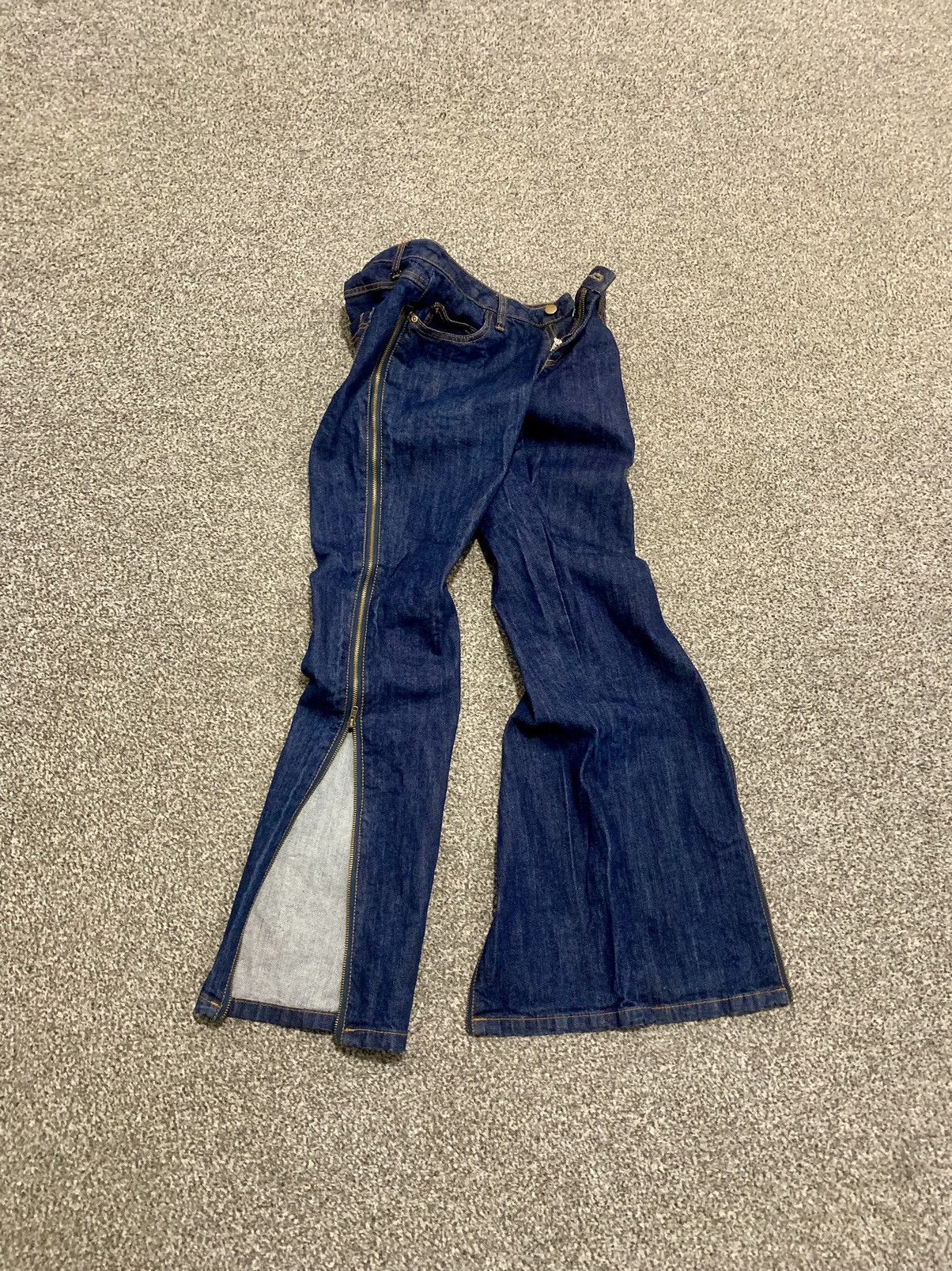 image of Avant Garde Archival Zipped Designer Raw Denim Pants in Blue, Men's (Size 32)