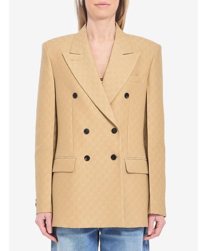 Gucci o1loc1c0226 833578 GG Silk Wool Crepe Jacquard Jacket Beige Size M / US 6-8 / IT 42-44 - 1 Thumbnail