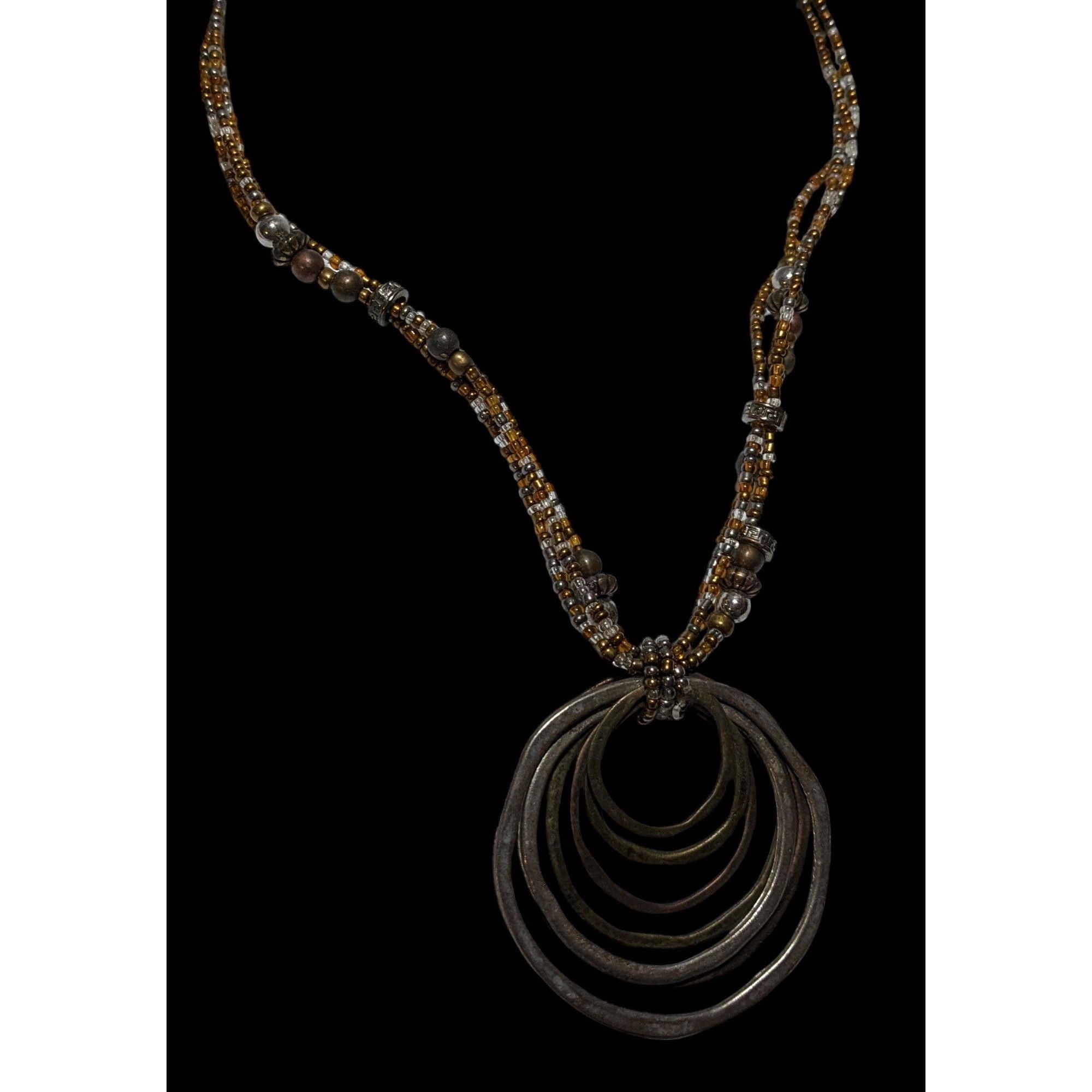 Other Brutalist Rustic Metallic Beaded Hammered Pendant Necklace Size ONE SIZE - 3 Thumbnail