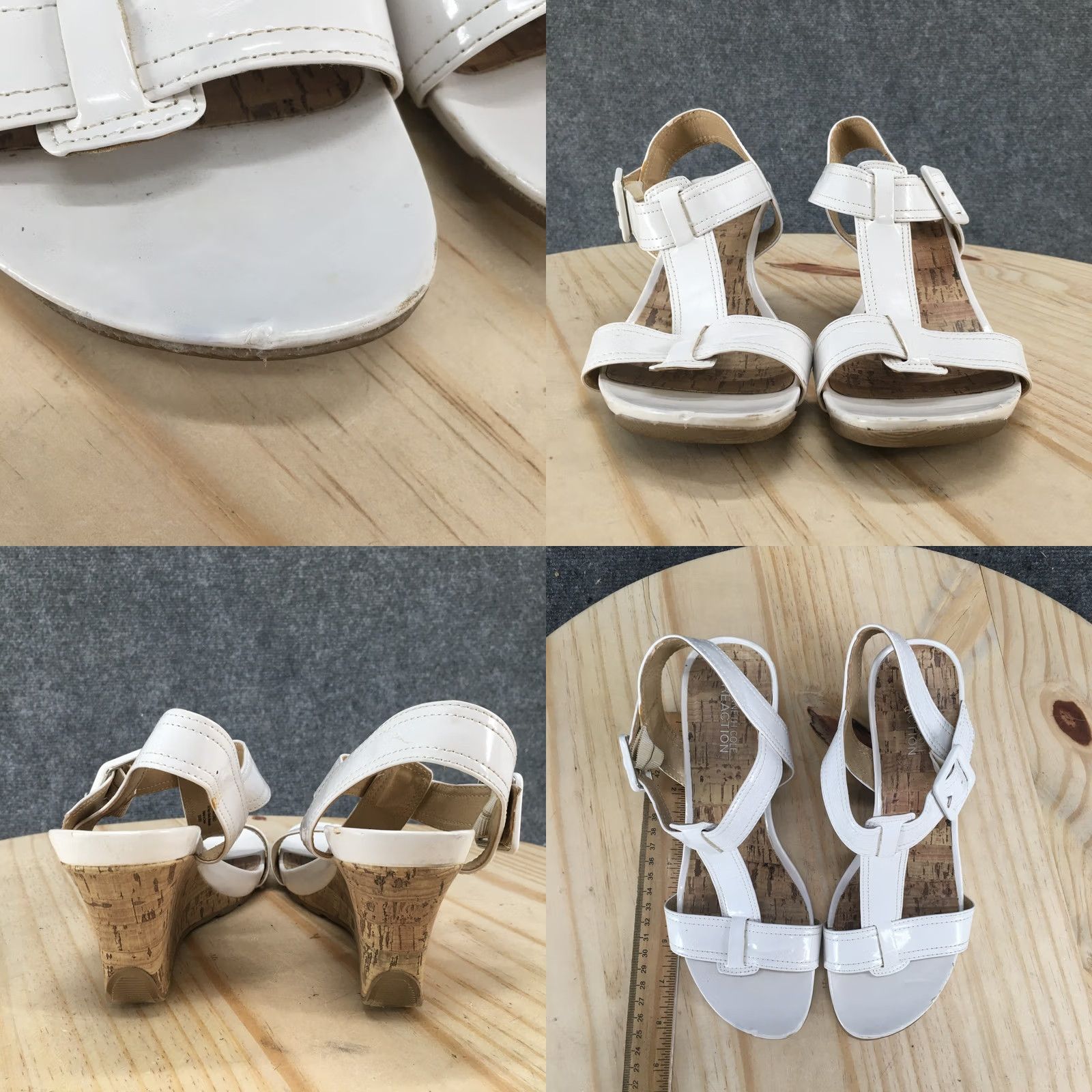 Kenneth Cole Kenneth Cole Reaction Sandals Womens 8 M Tea Cabin Wedge Slingback White Buckle Size US 8 / IT 38 - 8 Thumbnail