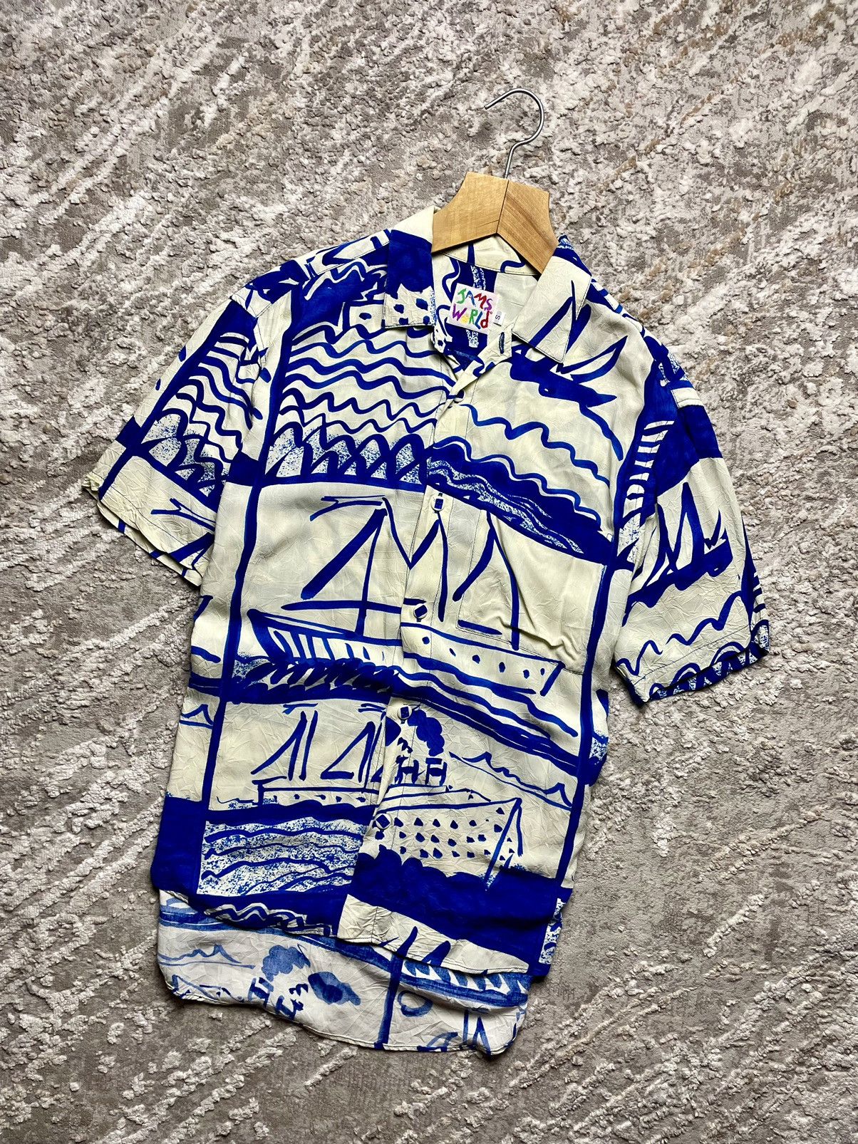 image of Hawaiian Shirt x Jams World Vintage Hawaiian James World Shirt in White, Men's (Size Small)