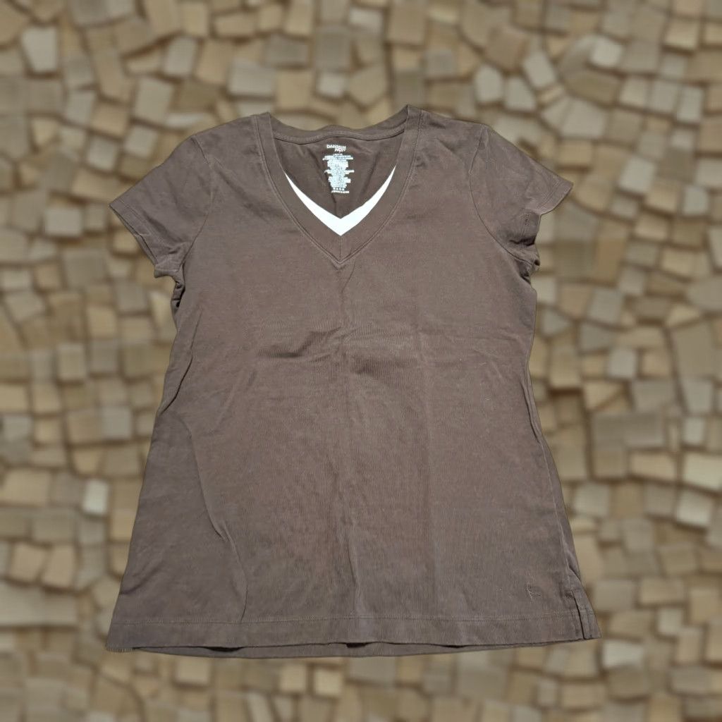 Vintage Danskin Shirts Women's Large Brown Short Sleeve V-Neck Lightweight Casual Size L / US 10 / IT 46 - 1 Thumbnail