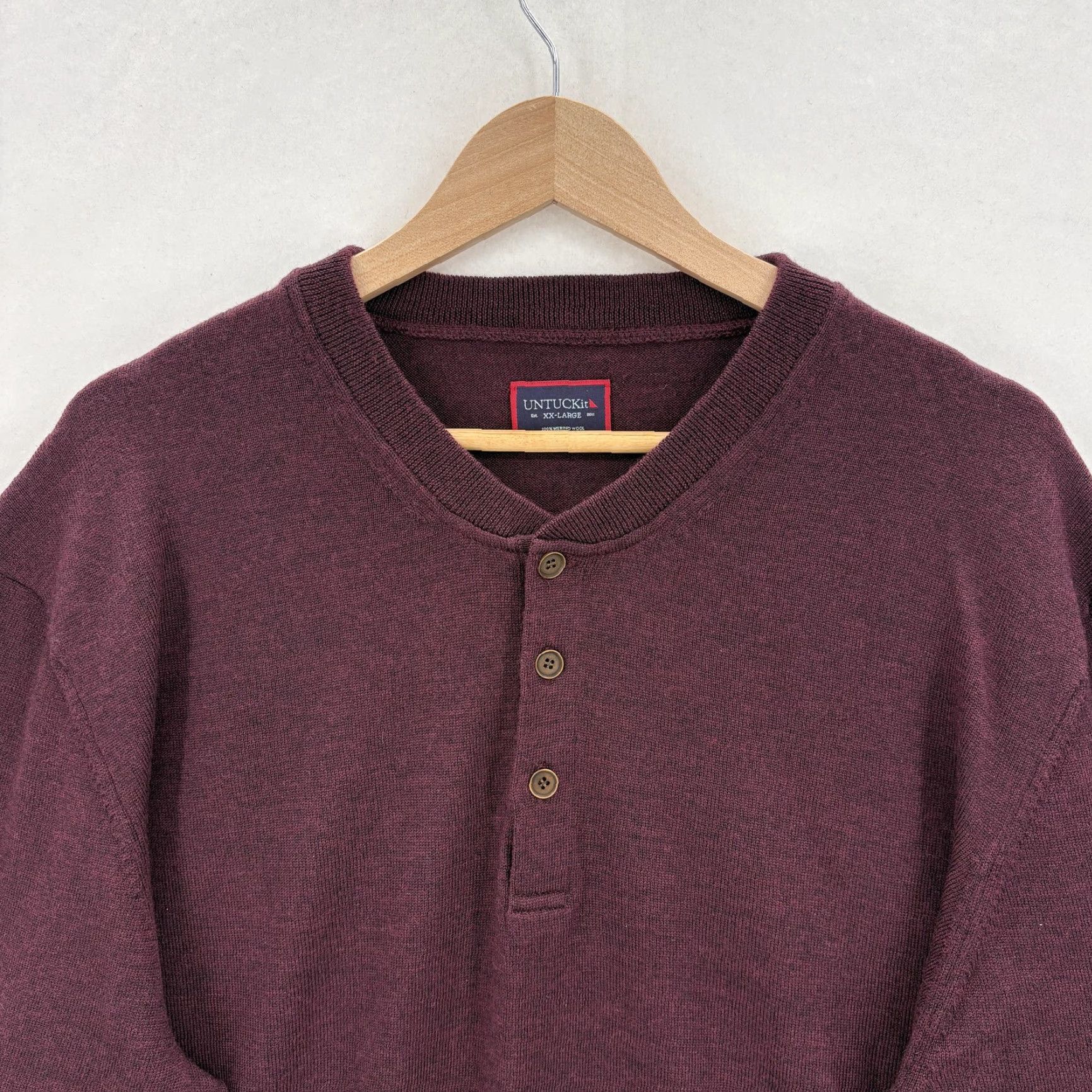 UNTUCKit UNTUCKit Sweater Mens 2XL Purple Merino Wool Henley Knit Pullover Crew Neck Casual Festive Modern Look Size US XXL / EU 58 / 5 - 2 Thumbnail