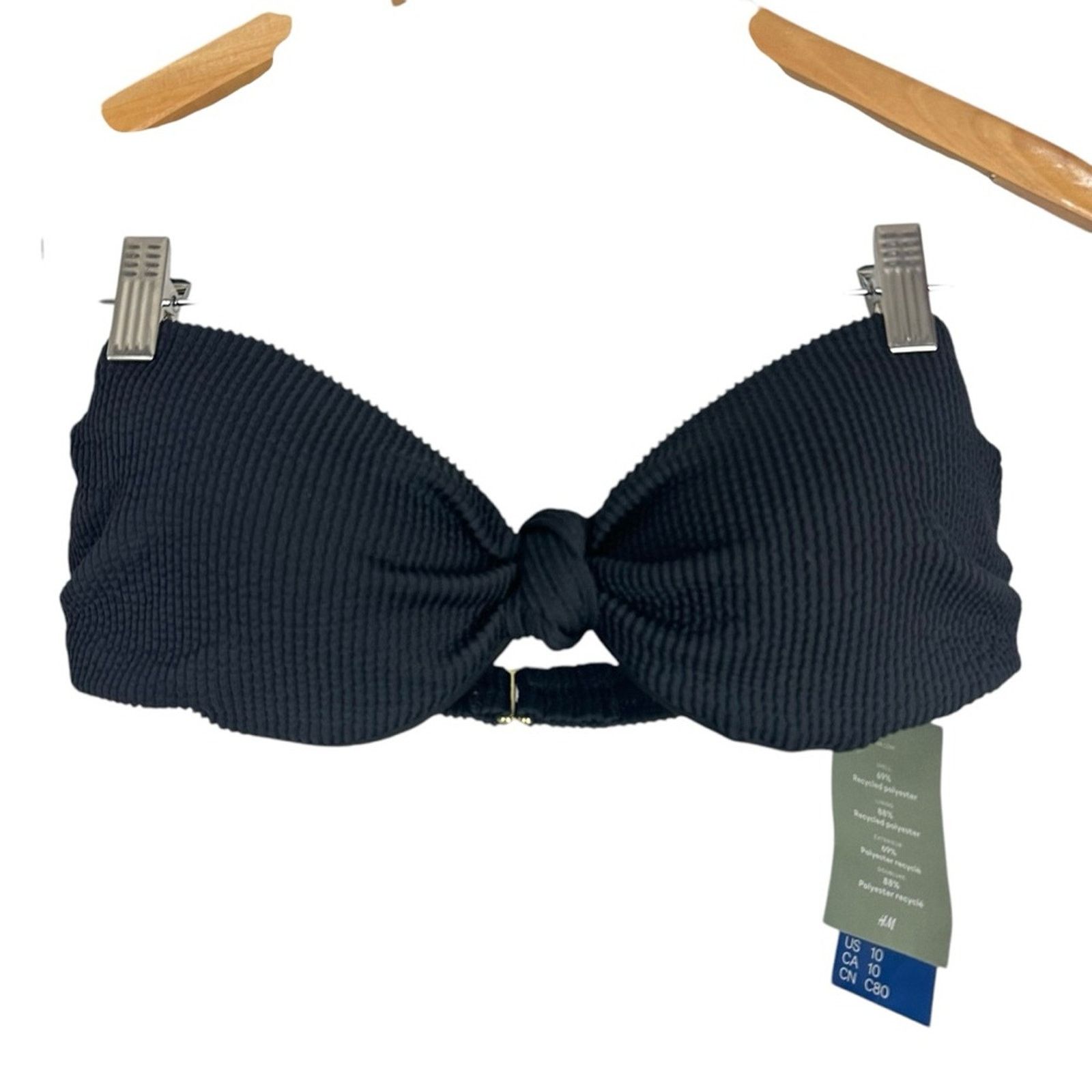 H&M NWT H&M Black Textured Tie Knot Bandeau Bikini Top Size 10 Size L / US 10 / IT 46 - 1 Thumbnail
