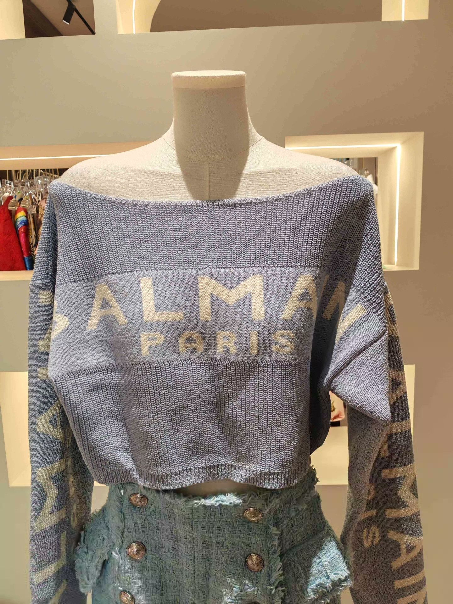 Balmain Balmain Gray Knit Off-Shoulder Top Size S / US 4 / IT 40 - 1 Thumbnail