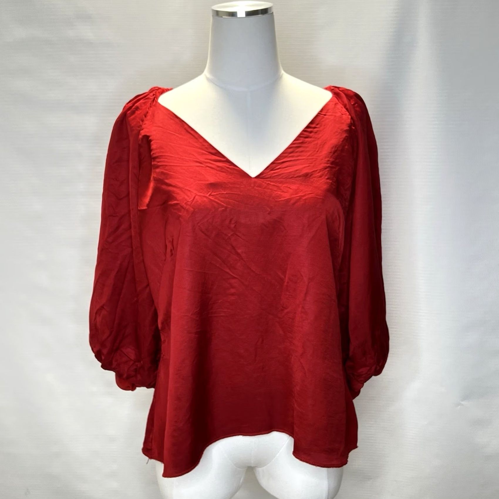 Ralph Lauren Ralph Lauren Womens Blouse Red Satin Shantung 3/4 Sleeve V-Neck Hook & Eye Size 14 Regular Linen Polyester Viscose Lined Casual Vintage No Size XL / US 12-14 / IT 48-50 - 5 Thumbnail