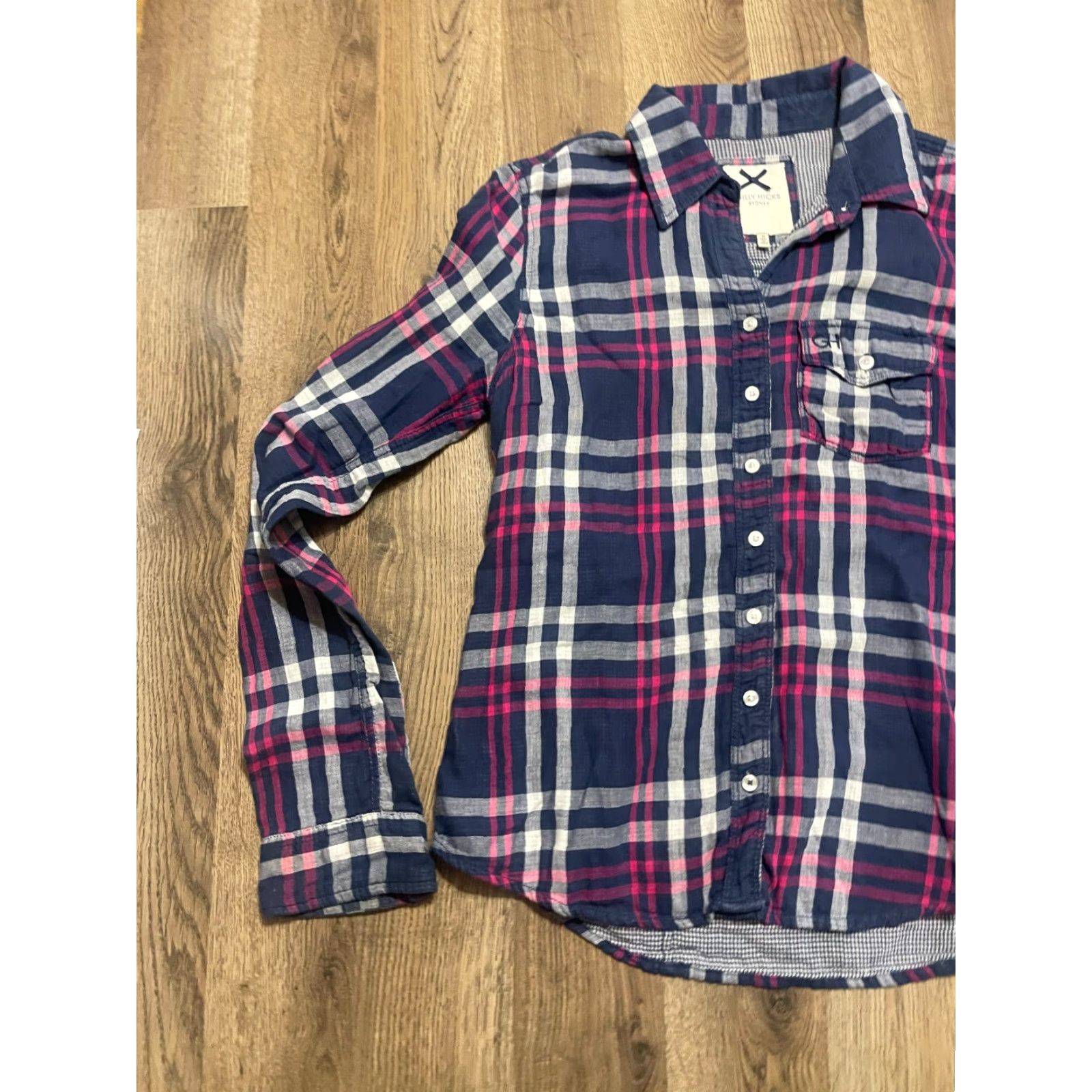 Vintage Gilly Hicks Shirt Womens Medium Blue Purple Grey Plaid Long Sleeve Button Up Size M / US 6-8 / IT 42-44 - 3 Thumbnail