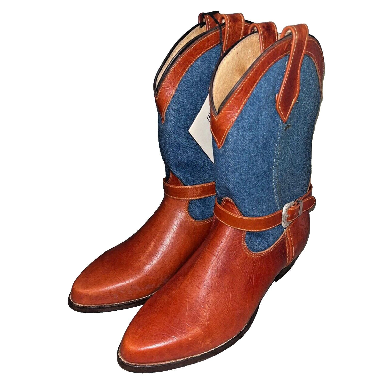 Frye Frye Cowboy Boots Denim Leather Silver Buckles Vintage Sz 8 Size US 6 / IT 36 - 9 Thumbnail